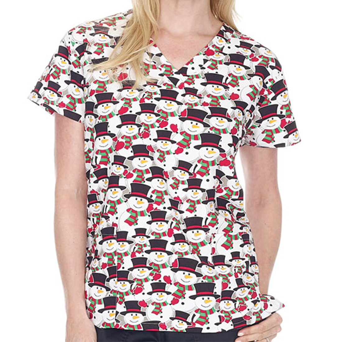 Super Soft Microfiber Christmas Holiday Themed Print Scrub Top Women's Uniform - Picture 19 of 21