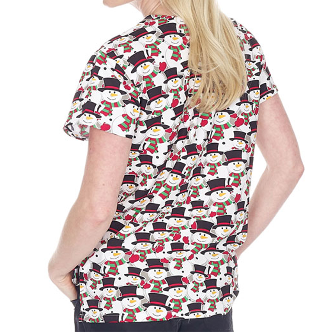 Super Soft Microfiber Christmas Holiday Themed Print Scrub Top Women's Uniform - Picture 20 of 21