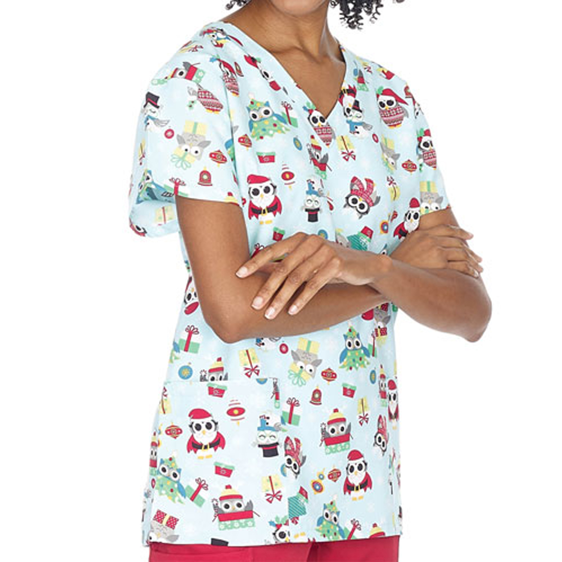 Super Soft Microfiber Christmas Holiday Themed Print Scrub Top Women's Uniform - Picture 8 of 21