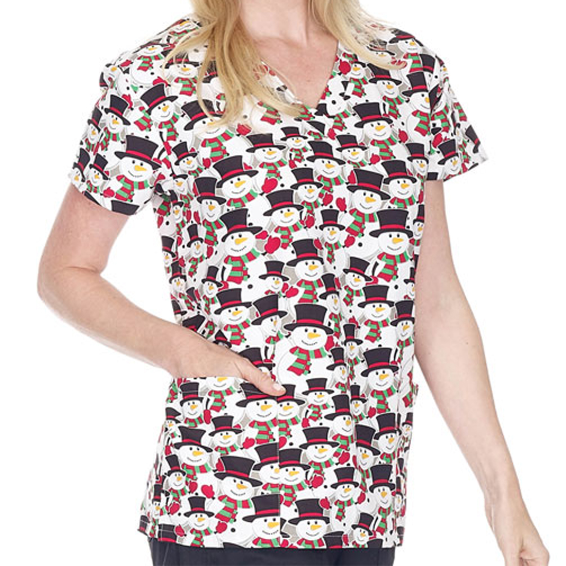Super Soft Microfiber Christmas Holiday Themed Print Scrub Top Women's Uniform - Picture 21 of 21