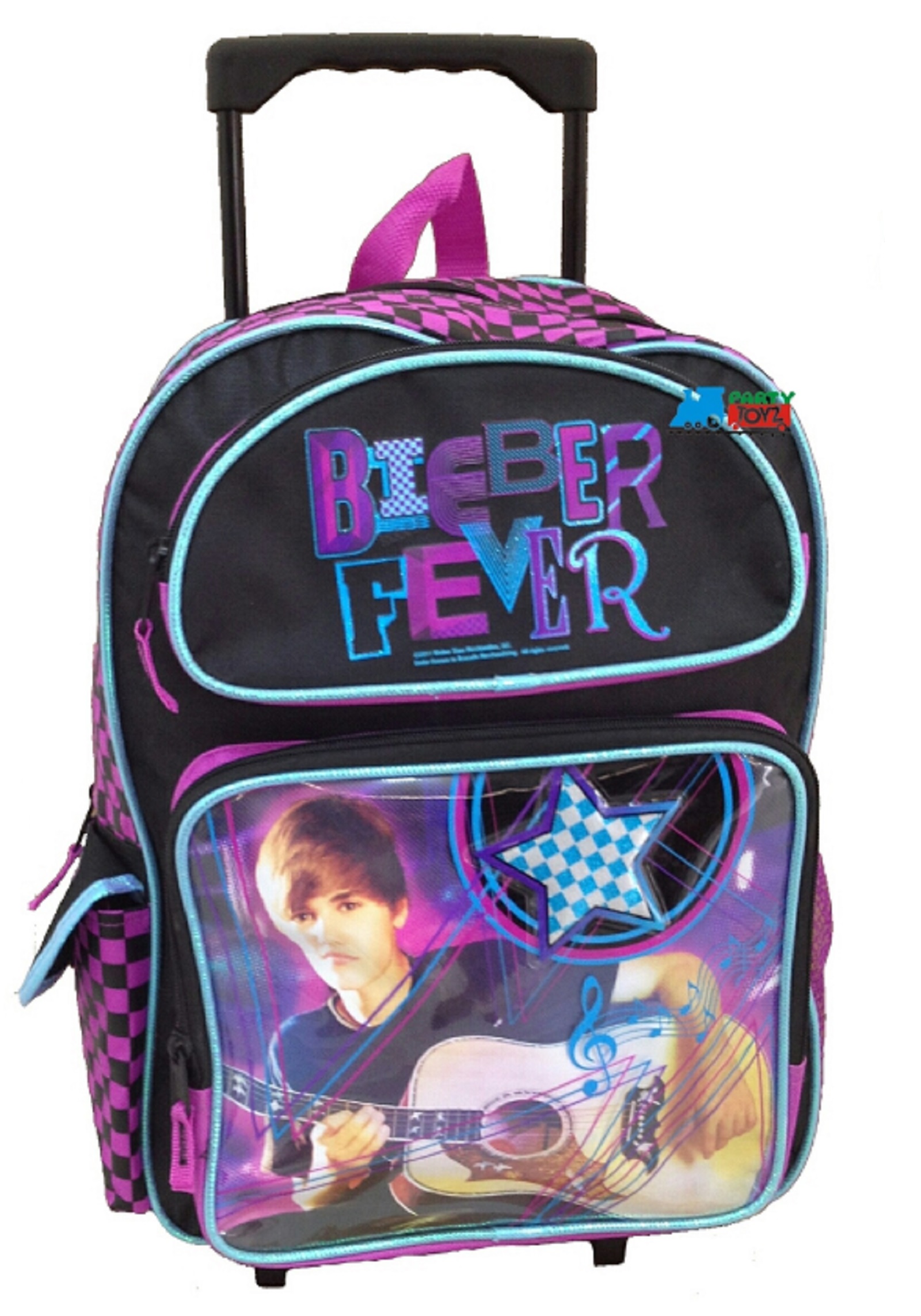 Justin Bieber Large 16" Cloth Backpack Book Bag Pack With Wheels Pink
