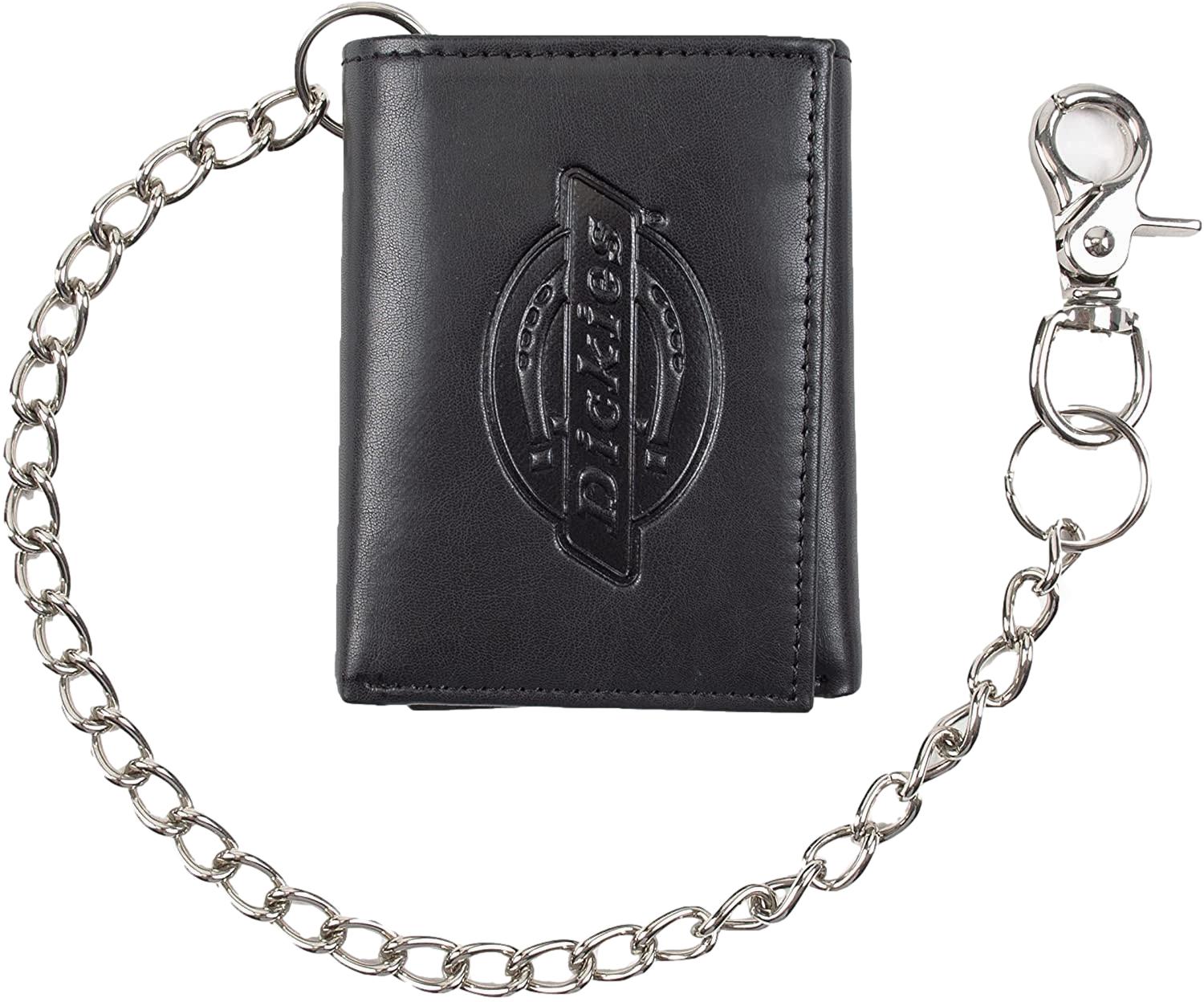 Dickies Men's Leather Chain Trifold Classic Capacity Wallet Black