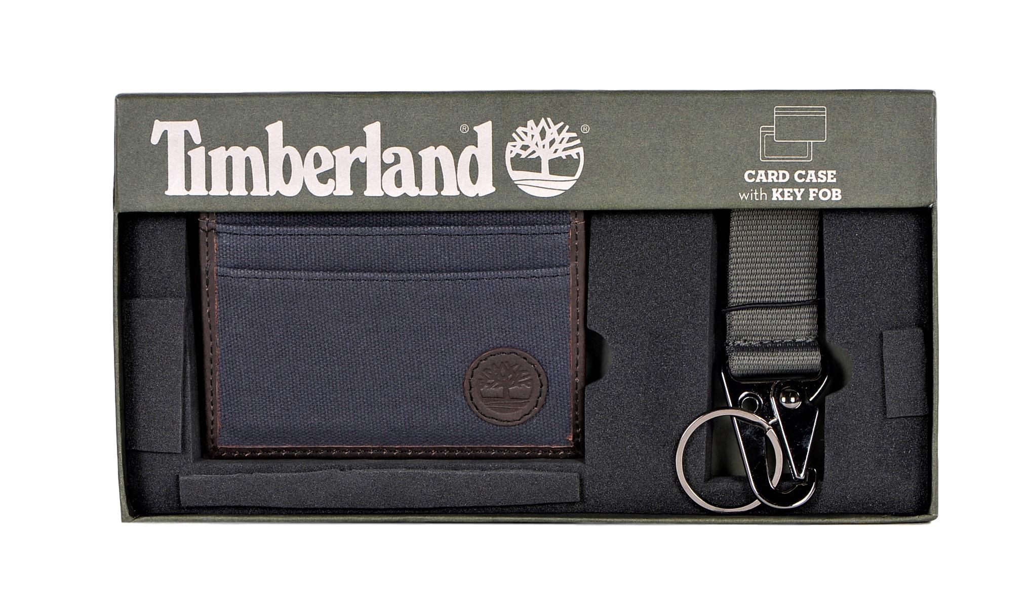 Timberland Canvas and Leather Card Case With Key FOB Gift Set Navy eBay