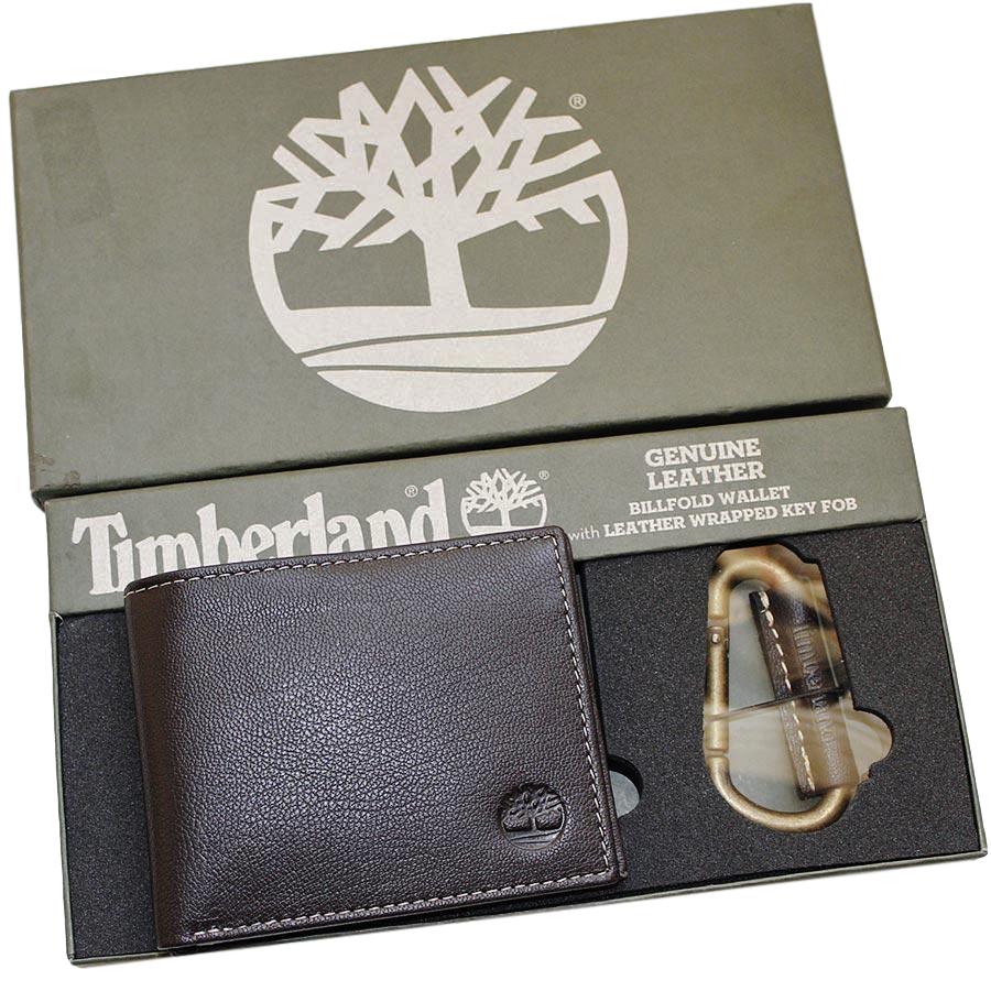 Men’s Brown Wallet Timberland Gift Set Leather Key Fob Billfold Bifold