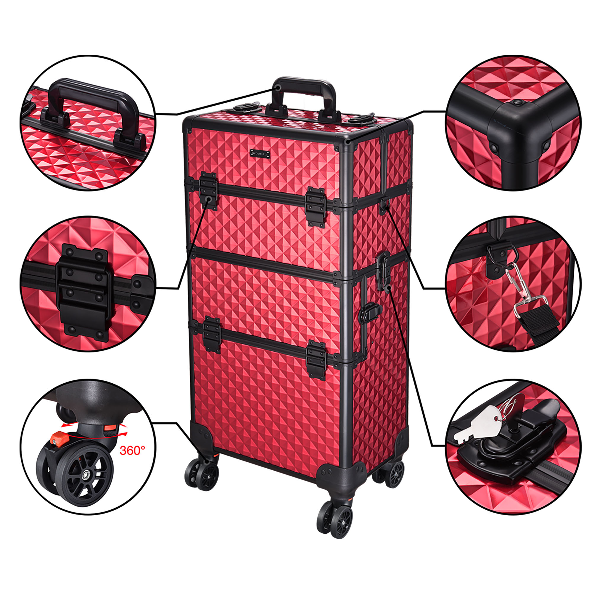 Rolling Makeup Trolley Train Case Pro Beauty Cosmetic Aluminum Storage