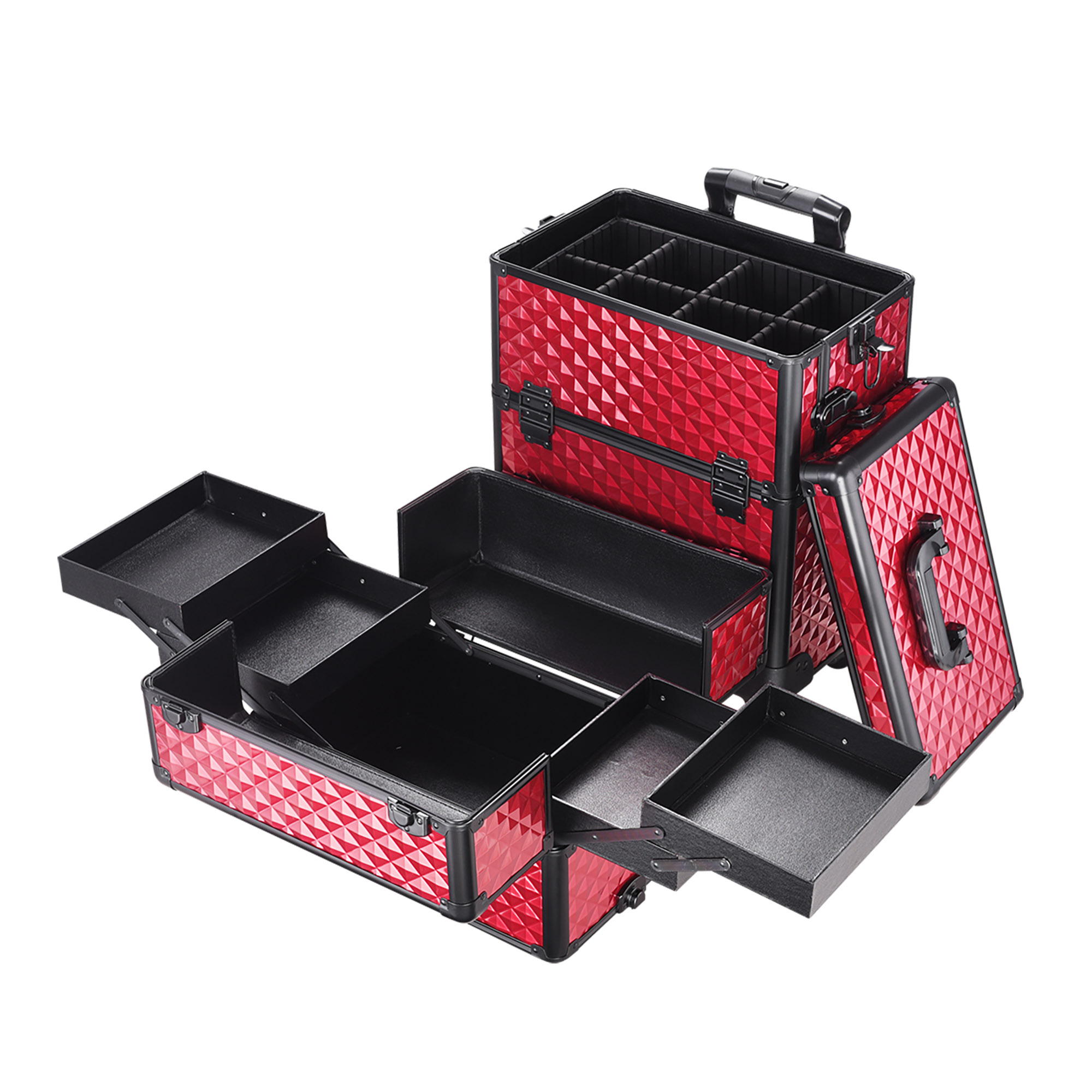 Rolling Makeup Trolley Train Case Pro Beauty Cosmetic Aluminum Storage