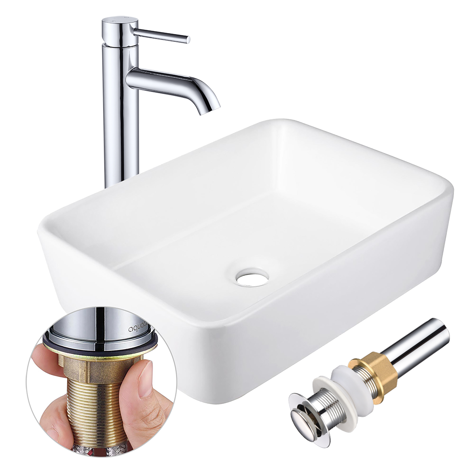 Aquaterior Bathroom Ceramic Countertop Vessel Sink Basin w/ Faucet Pop Up Drain - Picture 31 of 70