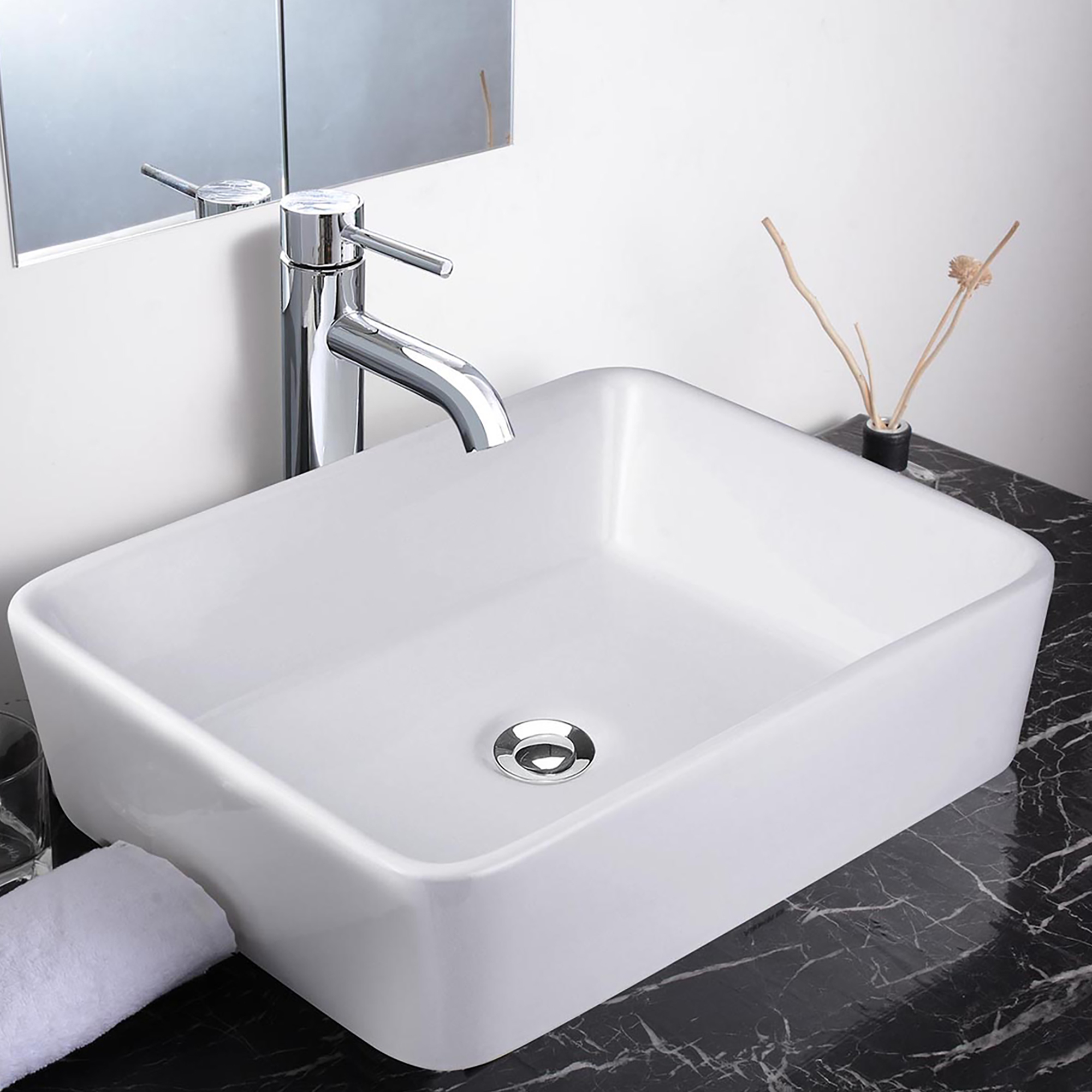 Aquaterior Bathroom Ceramic Countertop Vessel Sink Basin w/ Faucet Pop Up Drain - Picture 32 of 70