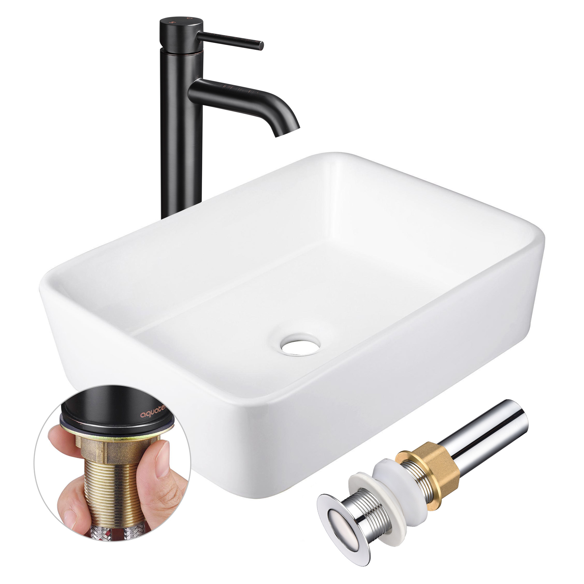 Aquaterior Bathroom Ceramic Countertop Vessel Sink Basin w/ Faucet Pop Up Drain - Picture 42 of 70