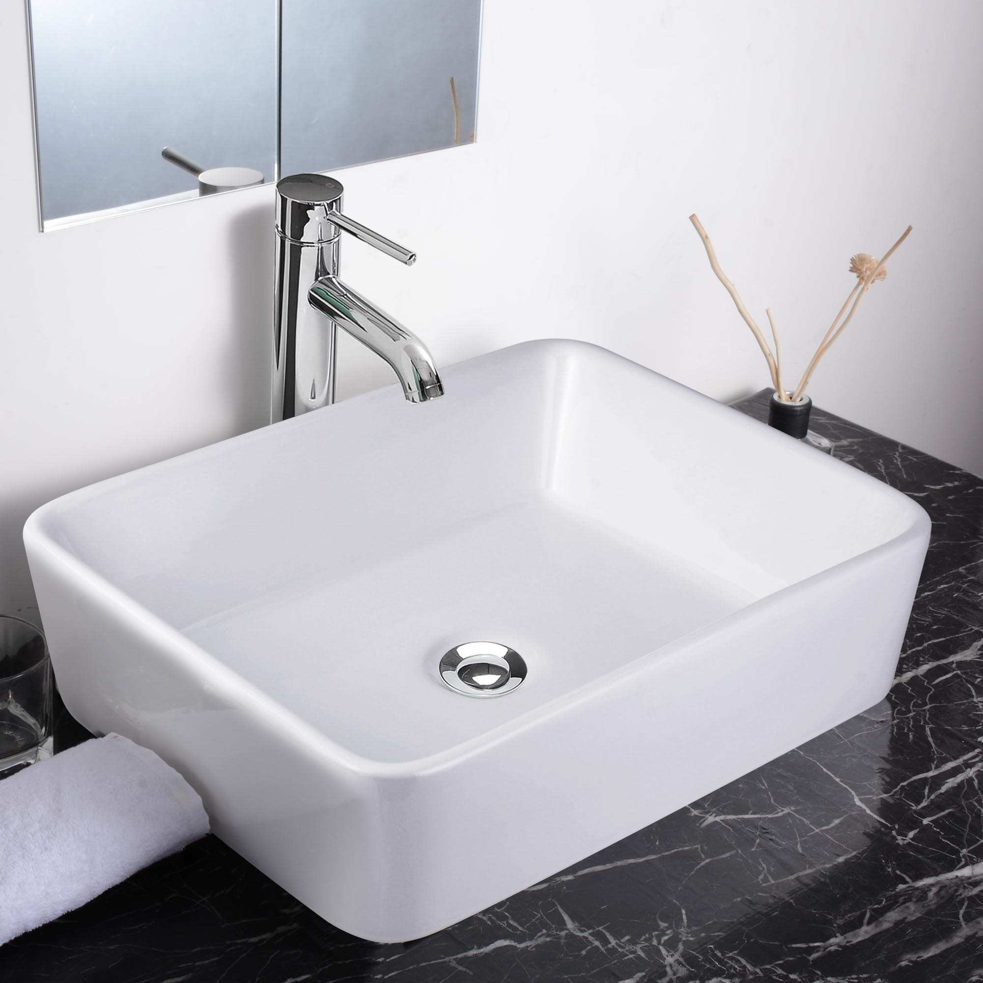 Aquaterior Bathroom Ceramic Countertop Vessel Sink Basin w/ Faucet Pop Up Drain - Picture 41 of 70