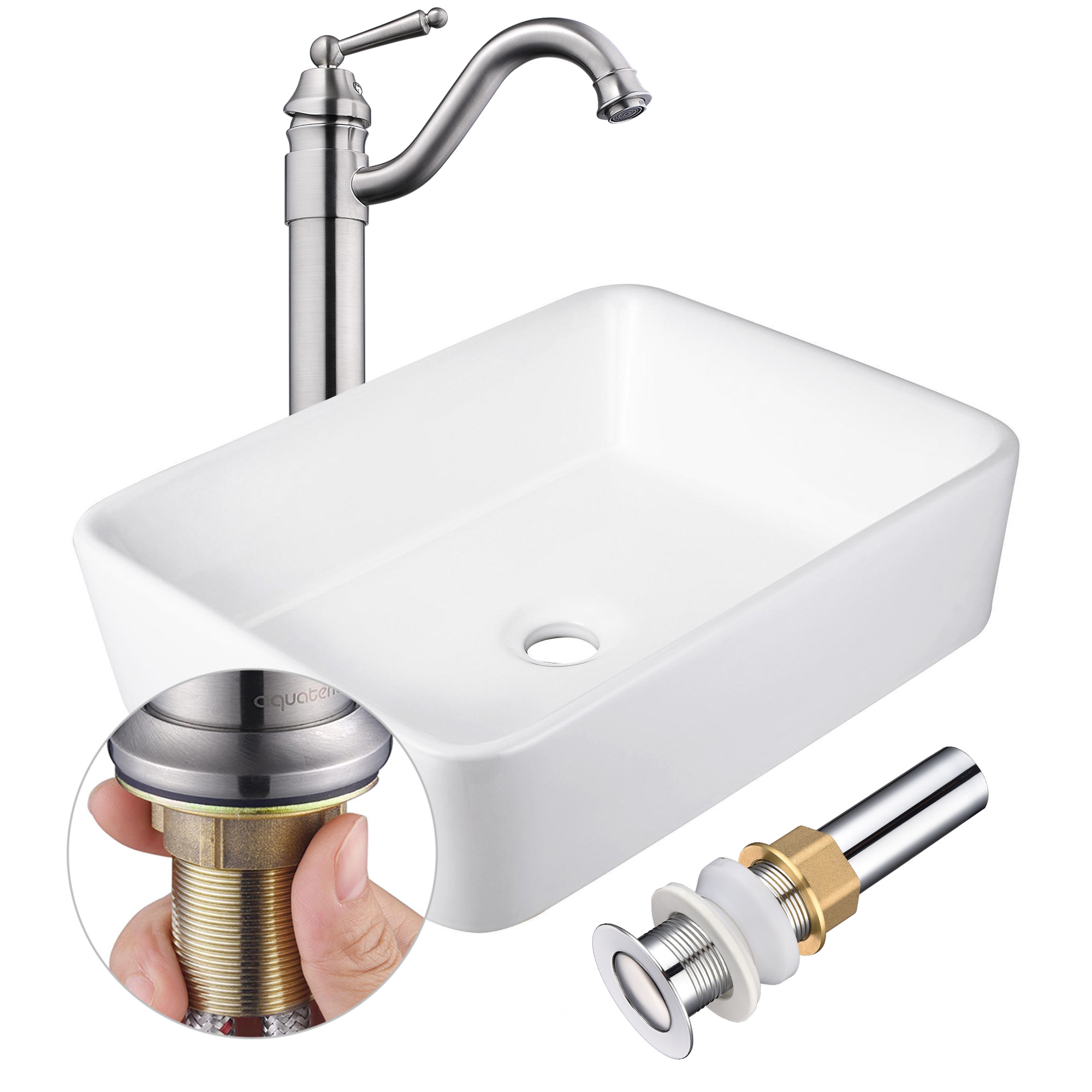 Aquaterior Bathroom Ceramic Countertop Vessel Sink Basin w/ Faucet Pop Up Drain - Picture 37 of 70