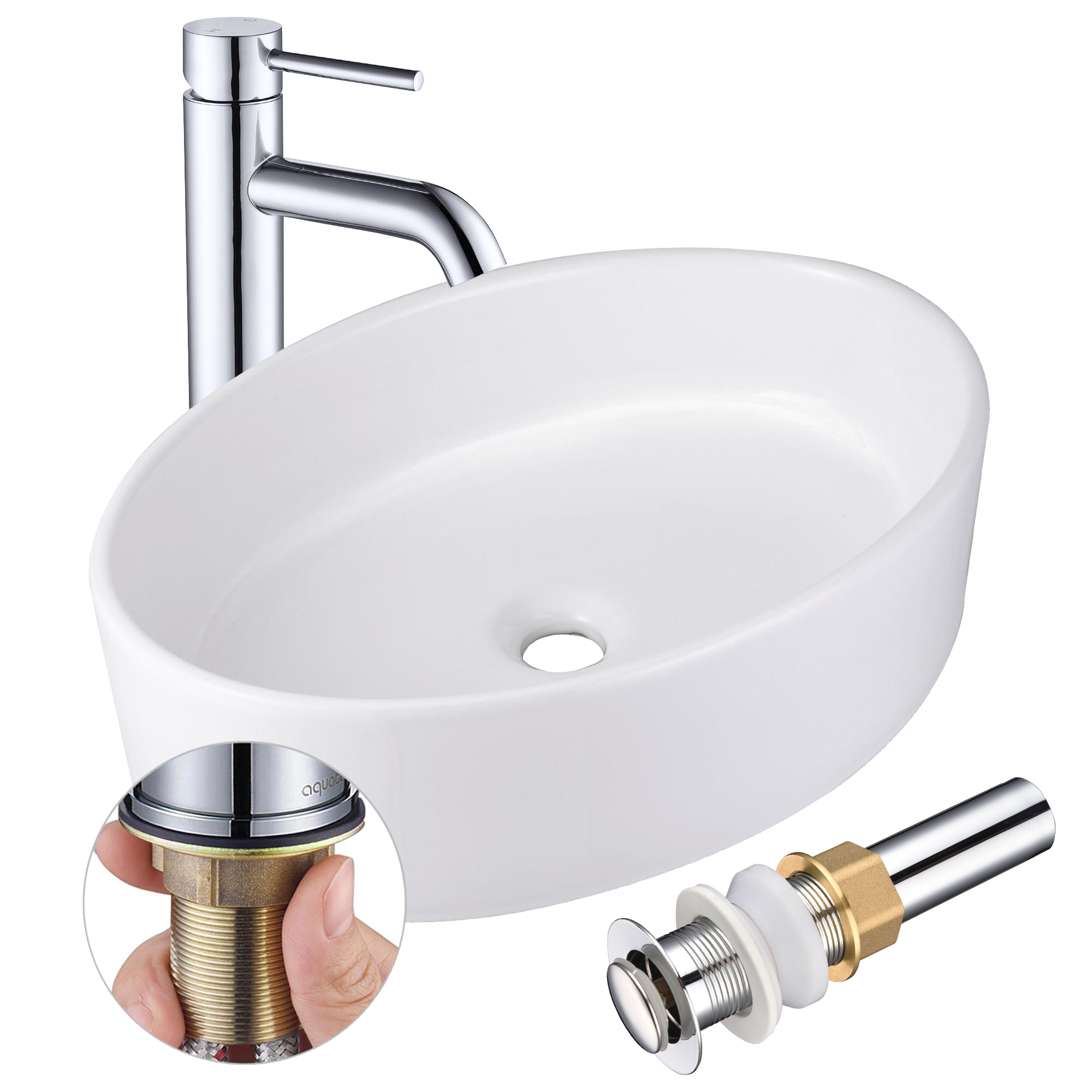 Aquaterior Bathroom Ceramic Countertop Vessel Sink Basin w/ Faucet Pop Up Drain - Picture 26 of 70