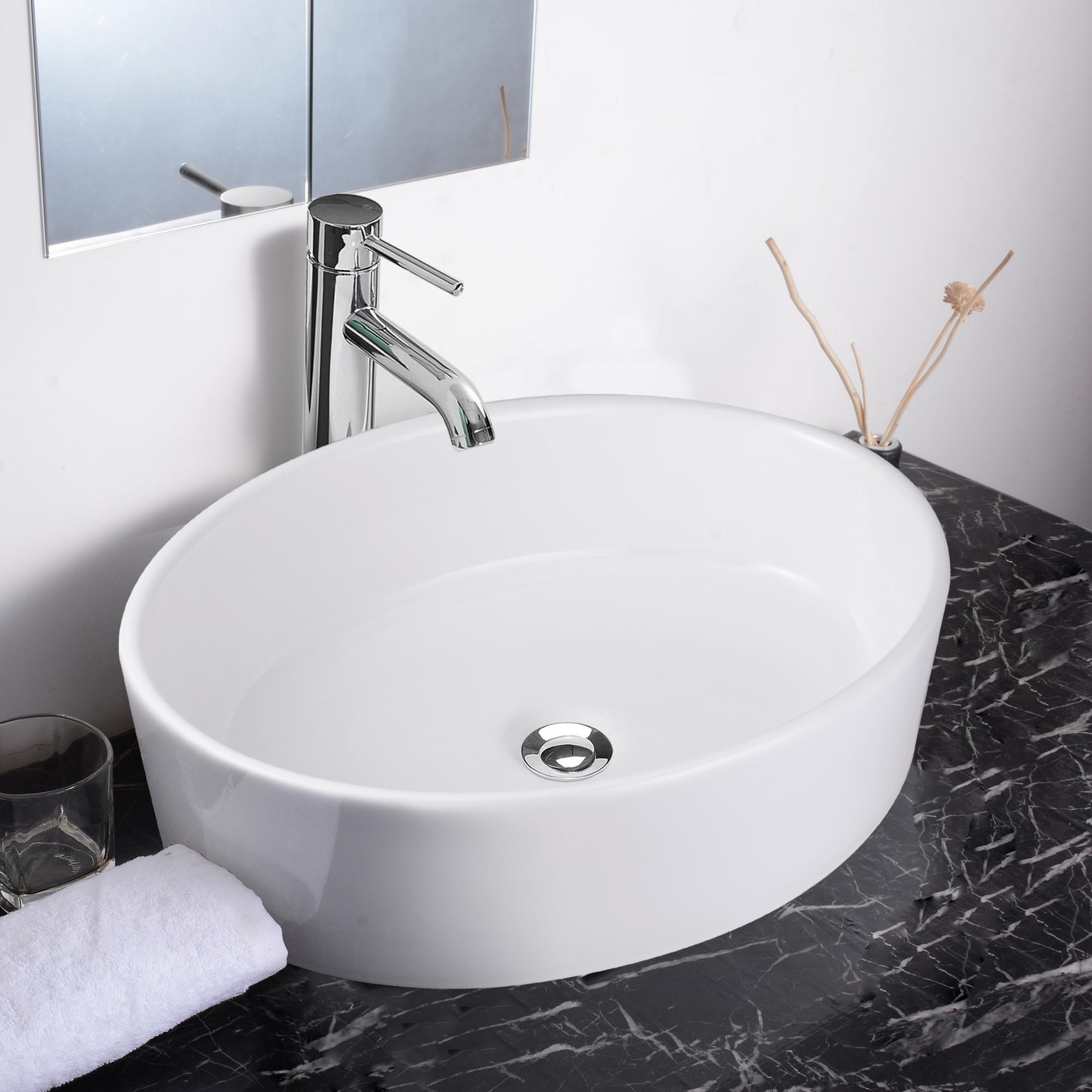 Aquaterior Bathroom Ceramic Countertop Vessel Sink Basin w/ Faucet Pop Up Drain - Picture 27 of 70