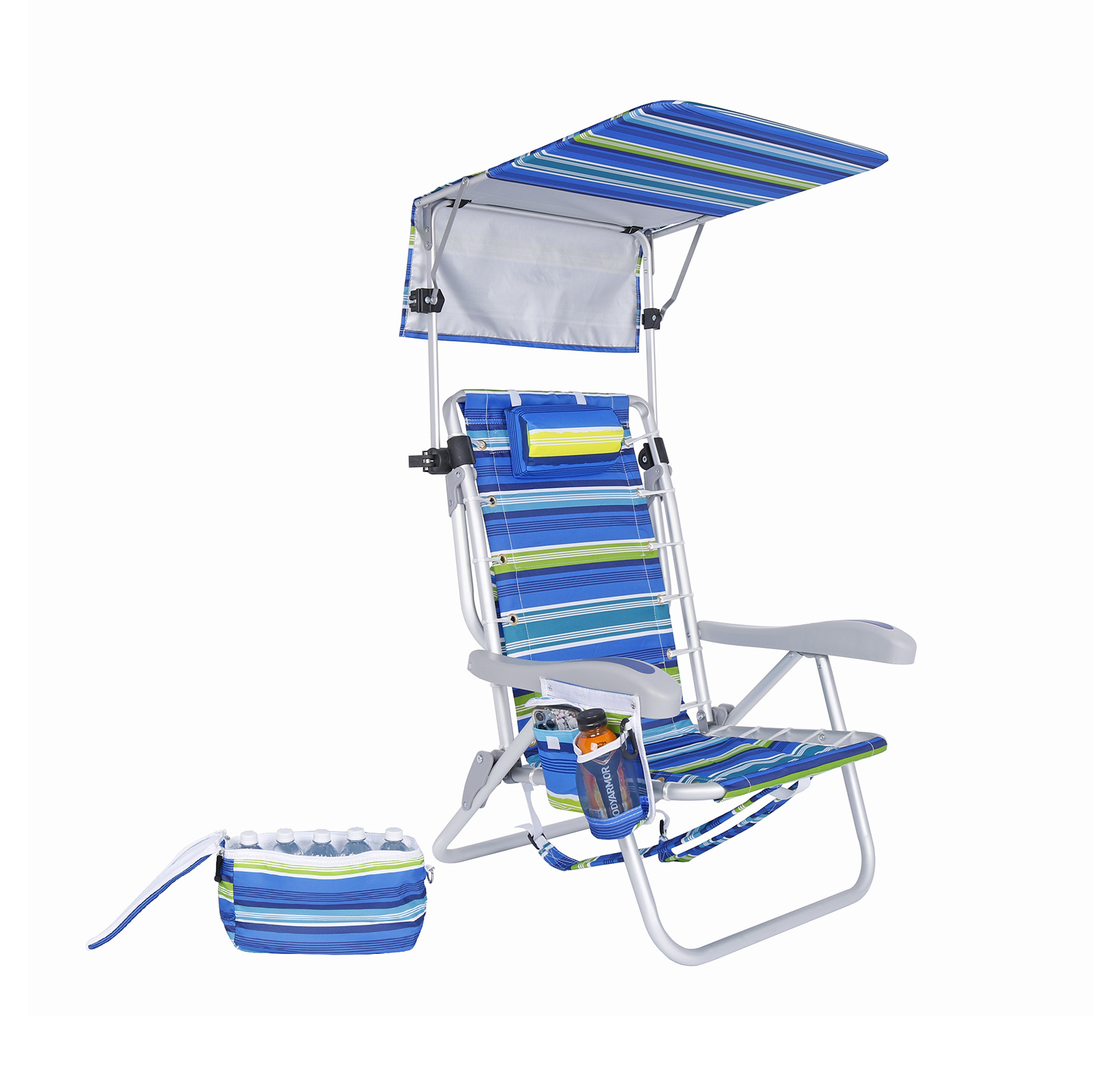Ultimate Backpack Beach Chair with Canopy, 11″ Seat Height, 5 Reclining Pos.