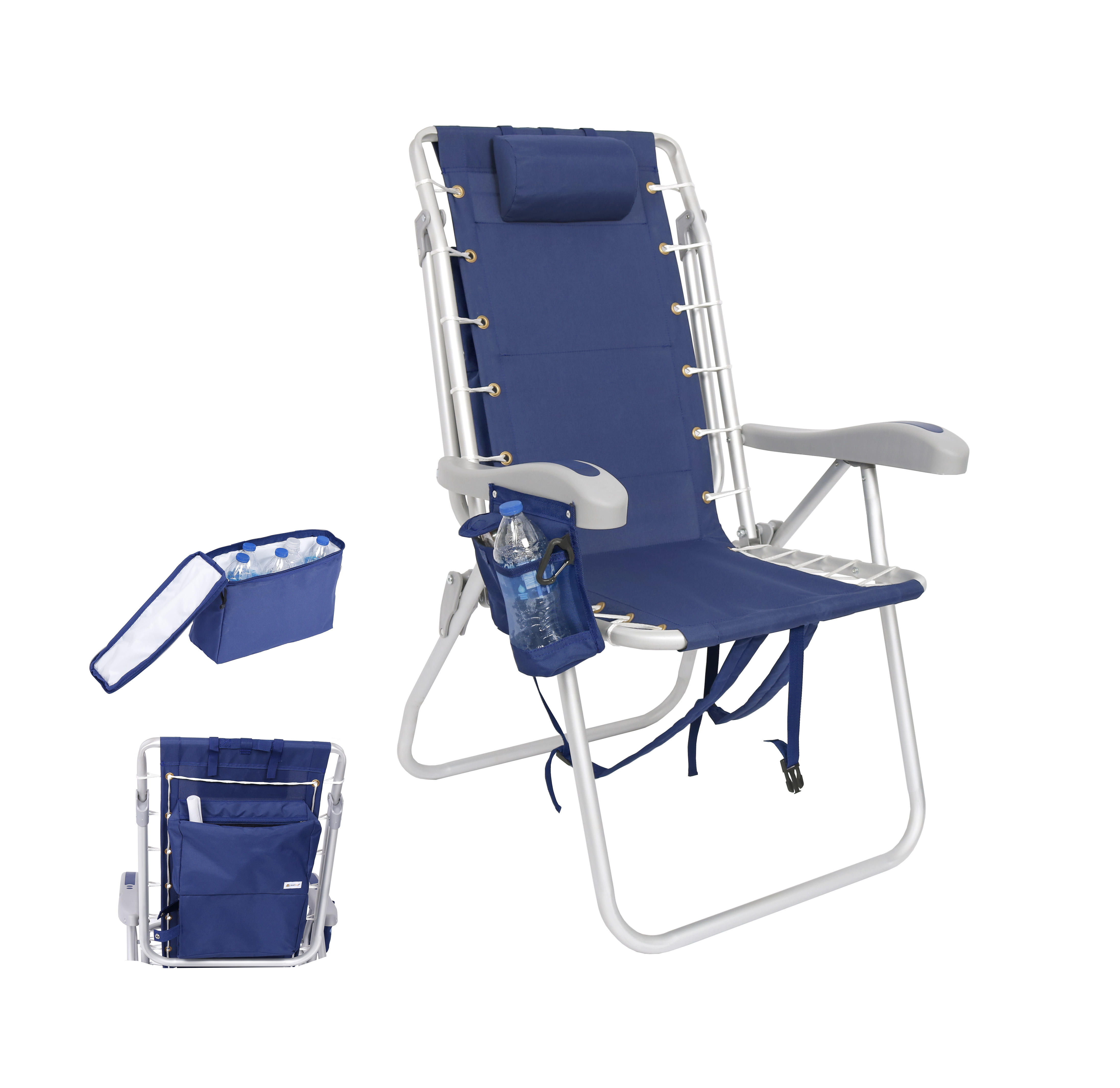 Ultimate Heavy Duty LayFlat 5 pos. Backpack Beach Chair | Insulated Cooler Pouch