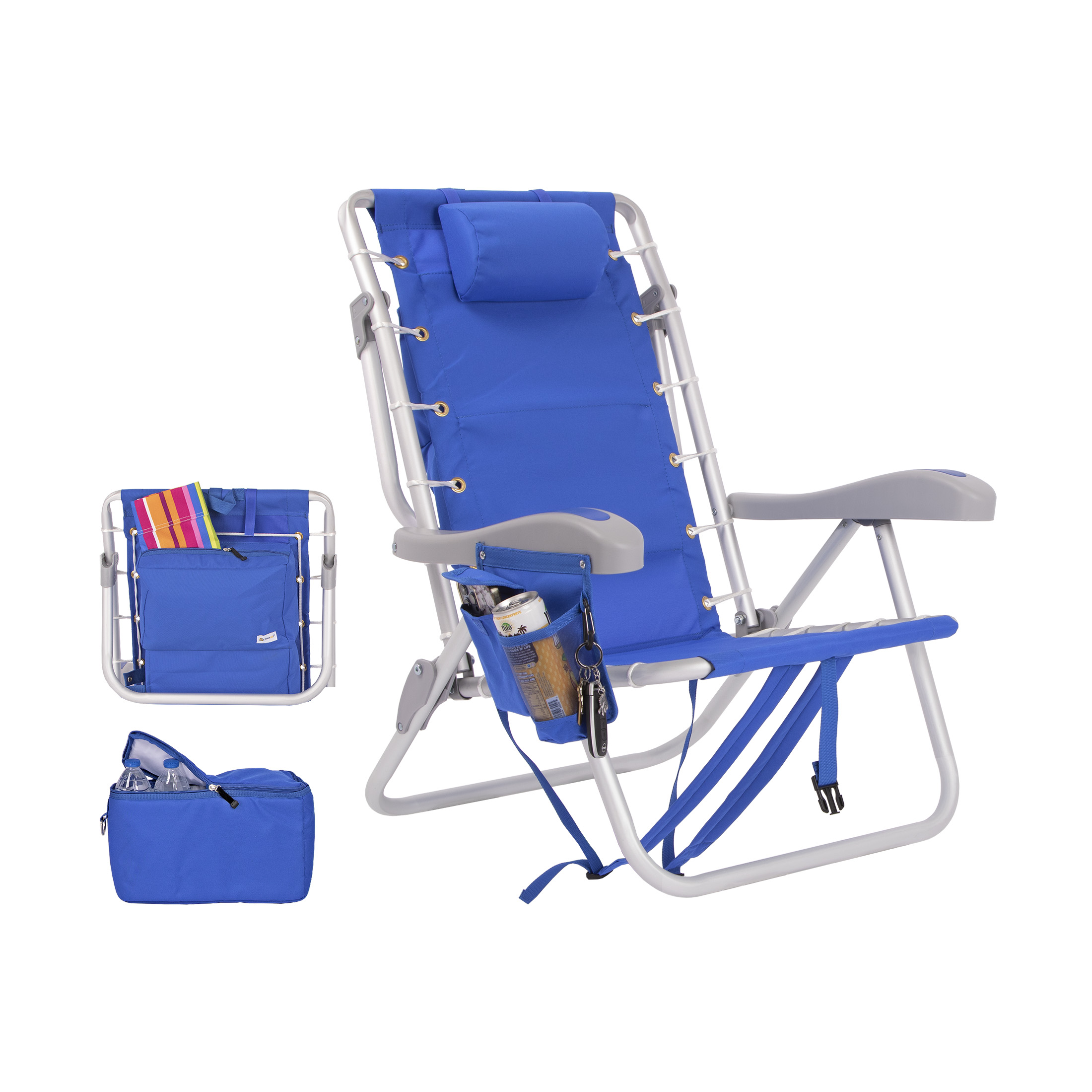 Ultimate Heavy Duty LayFlat 5 pos. Backpack Beach Chair | Insulated Cooler Pouch