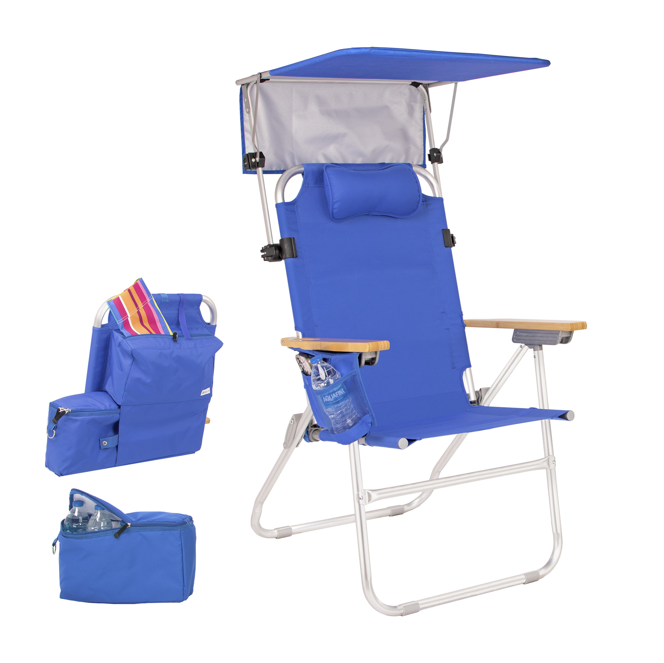 17″ High Seat Beach Chair with Canopy for Adults, Cooler / Storage Pouch, 300 lb