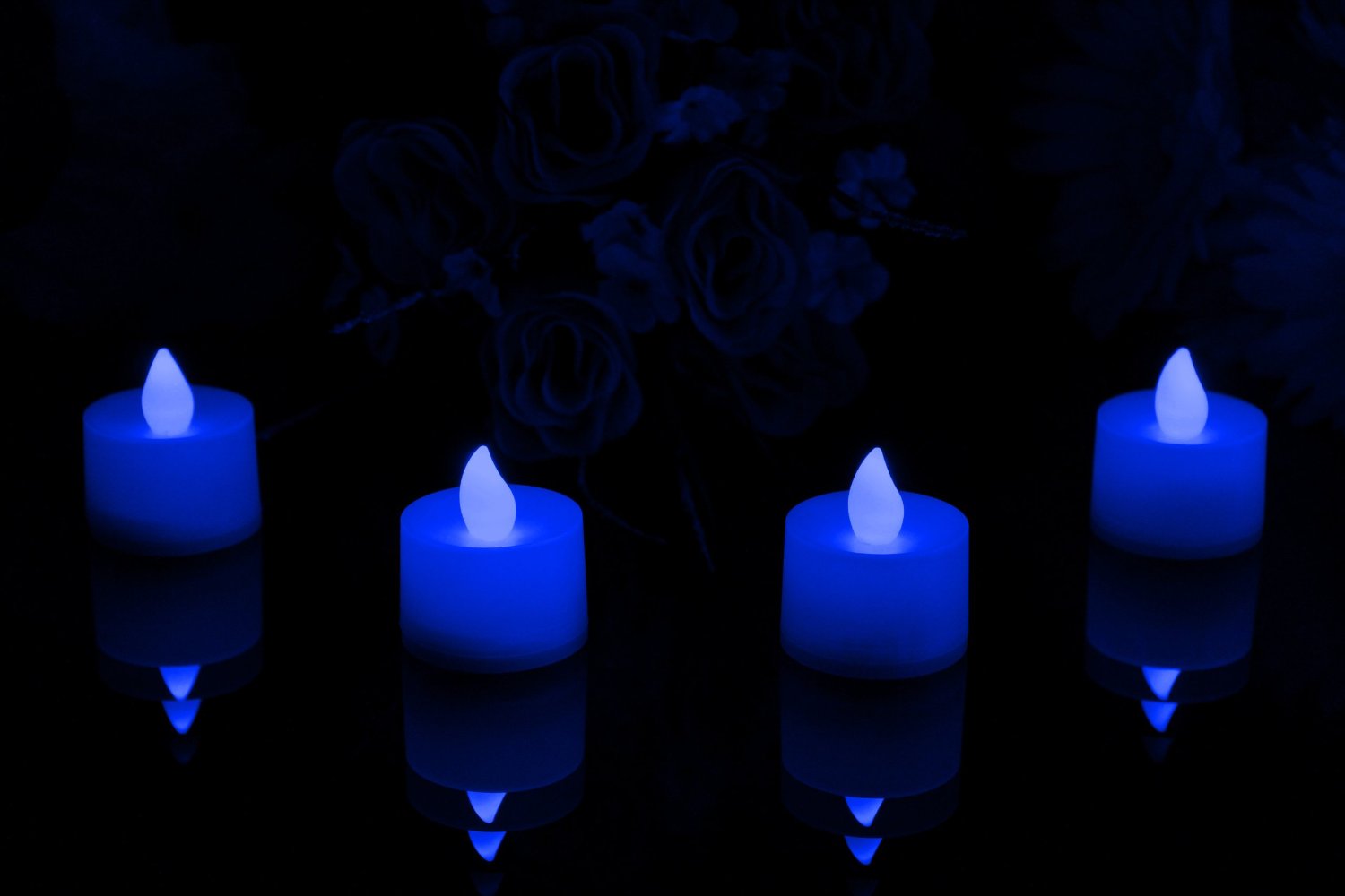 12 Blue Battery Powered Tealights Flickering Flameless LED Tea Light