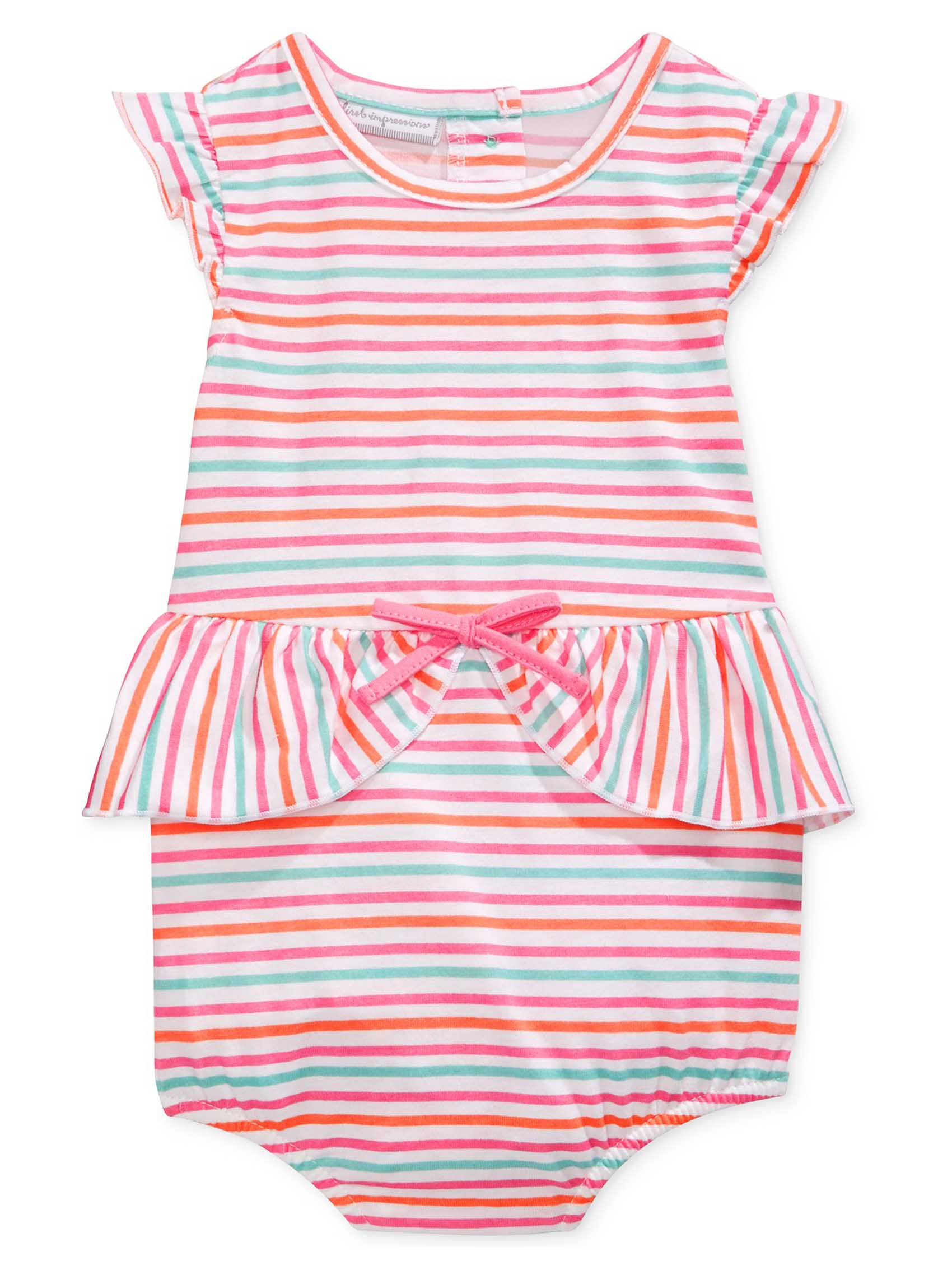 First Impressions Baby Girls Striped Ruffle Cotton Romper Choose Size