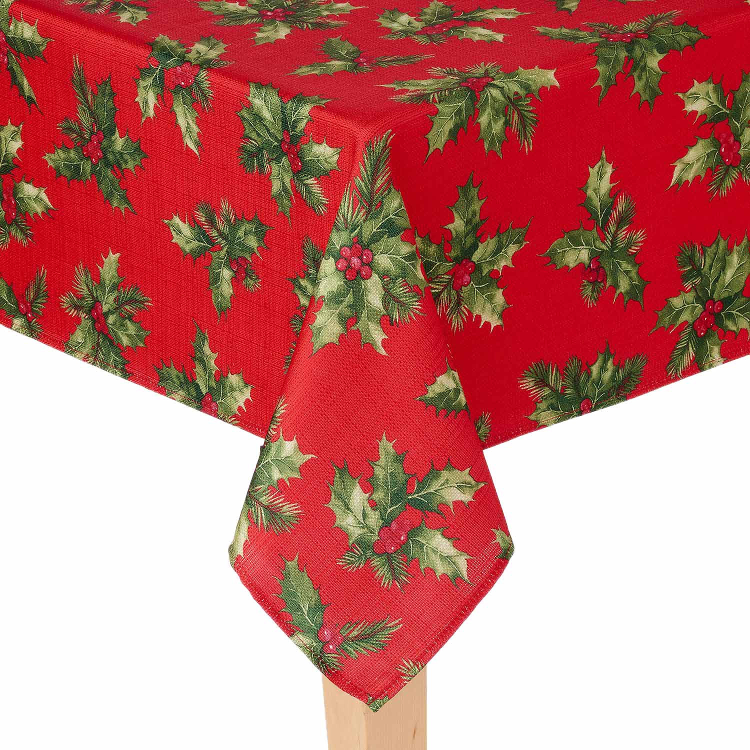 St. Nicholas Square Holly Berry Red Woven Fabric Christmas Tablecloth