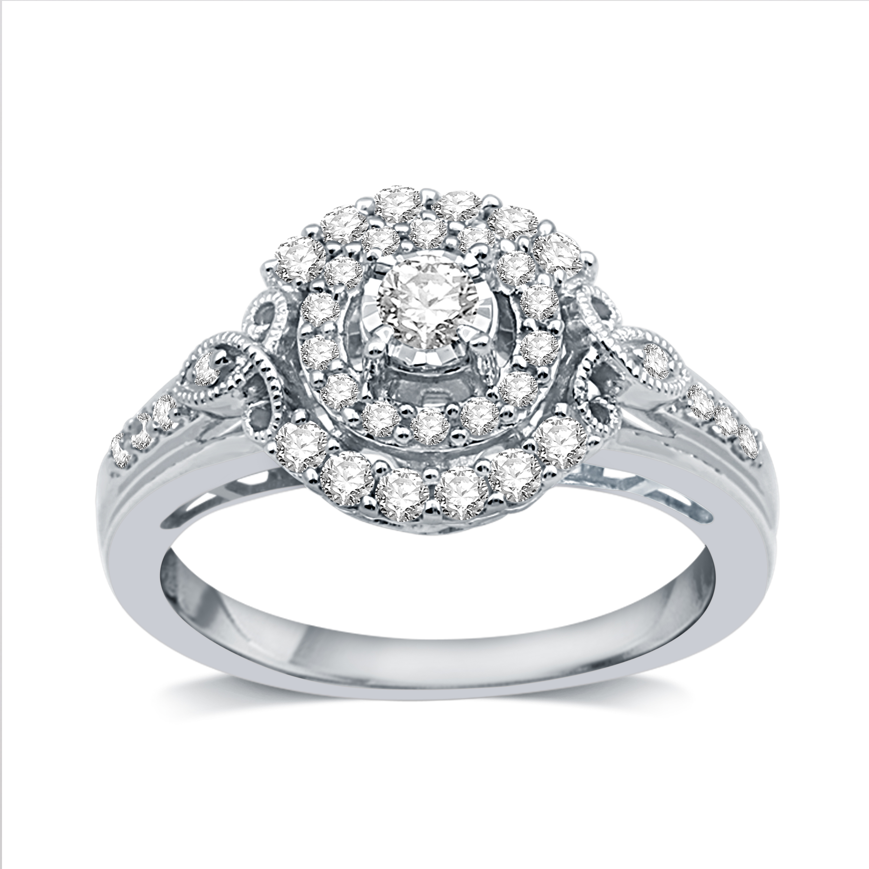 Diamond Sterling Silver Blossom With Frame Engagement Ring DeCarat 1//2 CT.T.W
