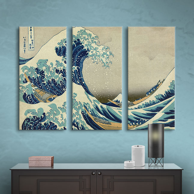 ArtWall The Great Wave off Kanagawa 3 Piece Gallery Wrapped Canvas Set ArtWall The Great Wave off Kanagawa 3 Piece Gallery Wrapped Canvas Set