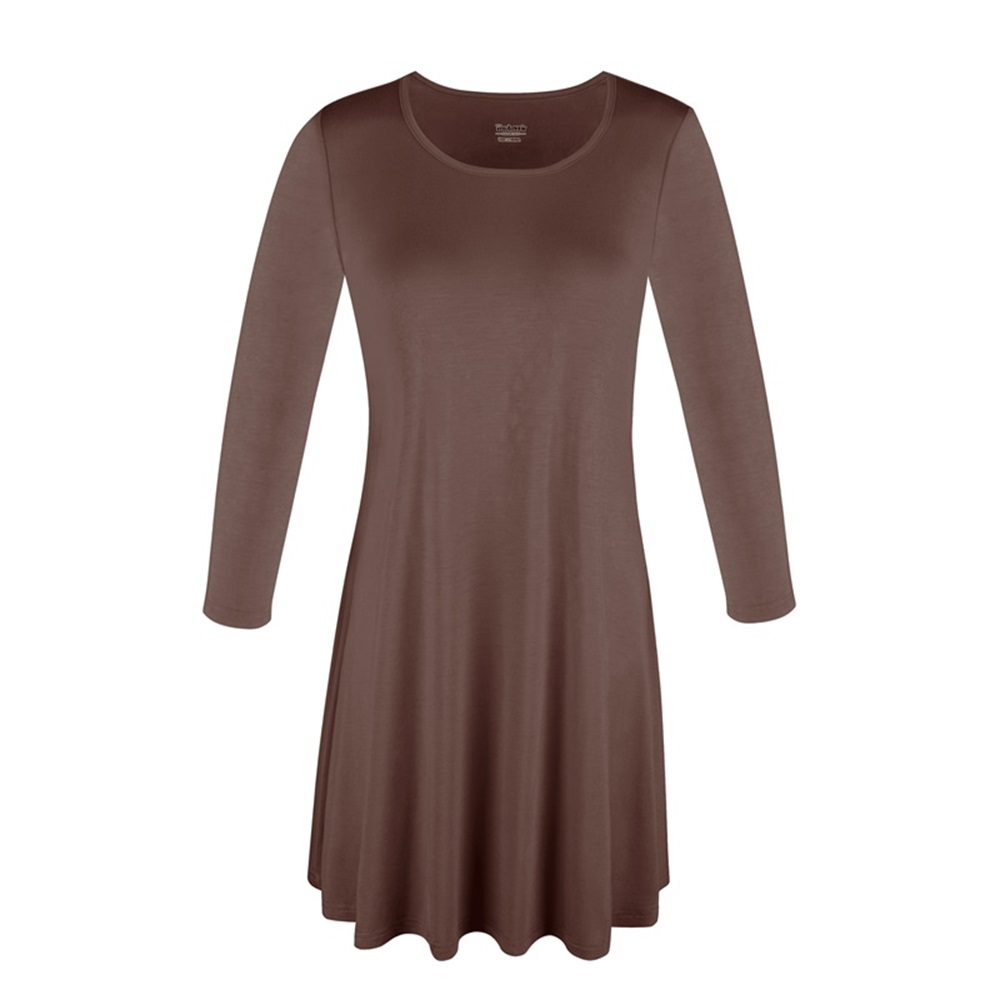 Round Neck Plain Long Sleeve Casual Dresses