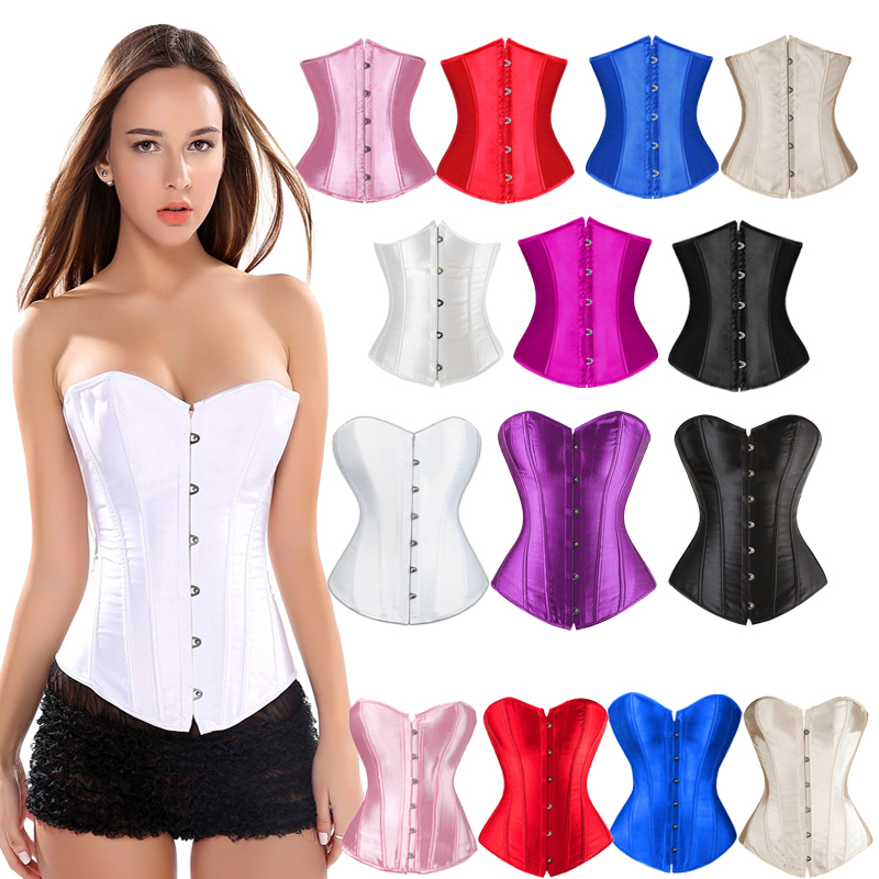 Strap Sexy Women Boned Satin Corset Lace Up Bustier Dress