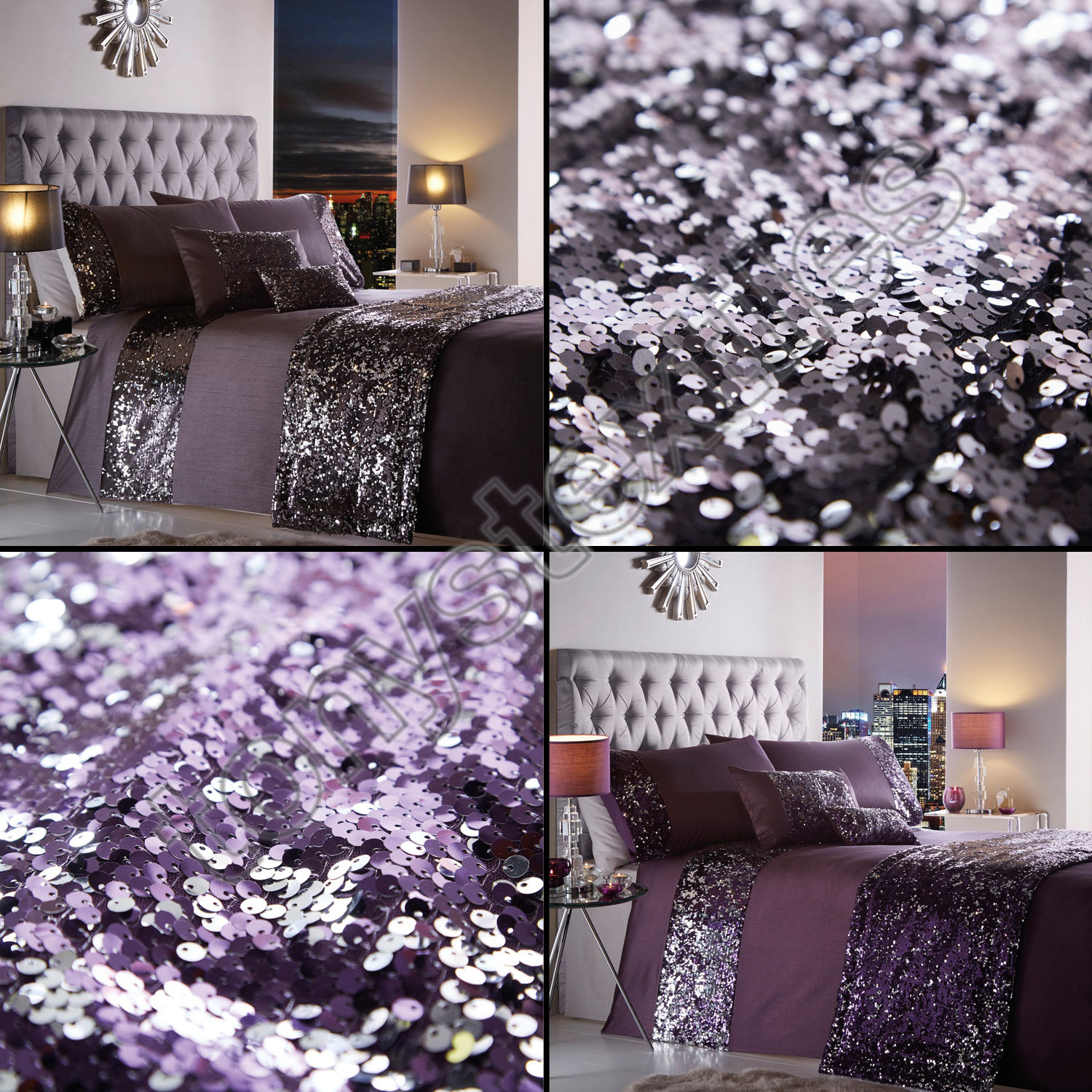 Charcoal Grey Black Sequins Dazzle Sparkle Glitz Duvet Cover Set Bedding Range