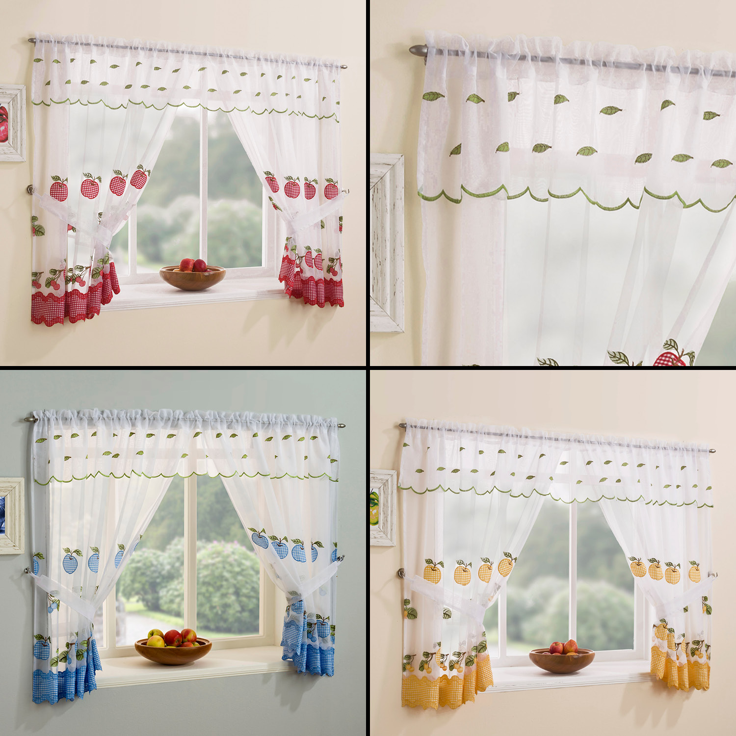 Winchester Kitchen Window Set Check Curtains Tie Backs Valance