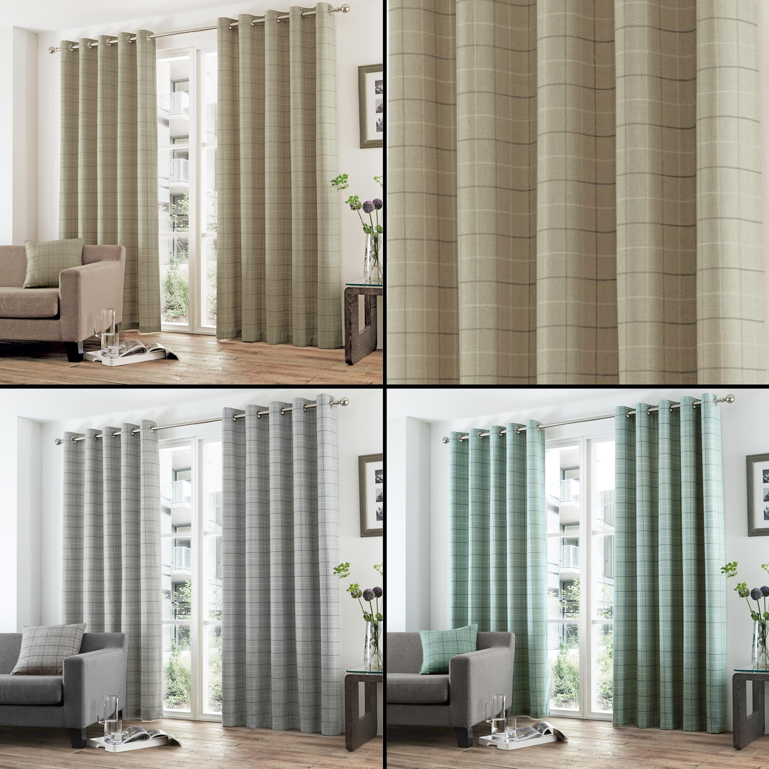 Tony S Textiles Pair Of Burton Check Lined Curtains With Grommet