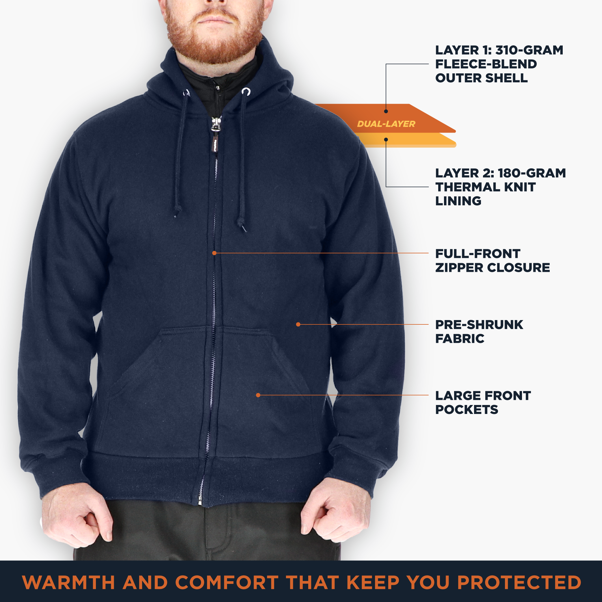 Sudadera con Capucha Forrada Térmica RefrigiWear Para Hombre - Resistente, Cálida, - Imagen 9 de 10