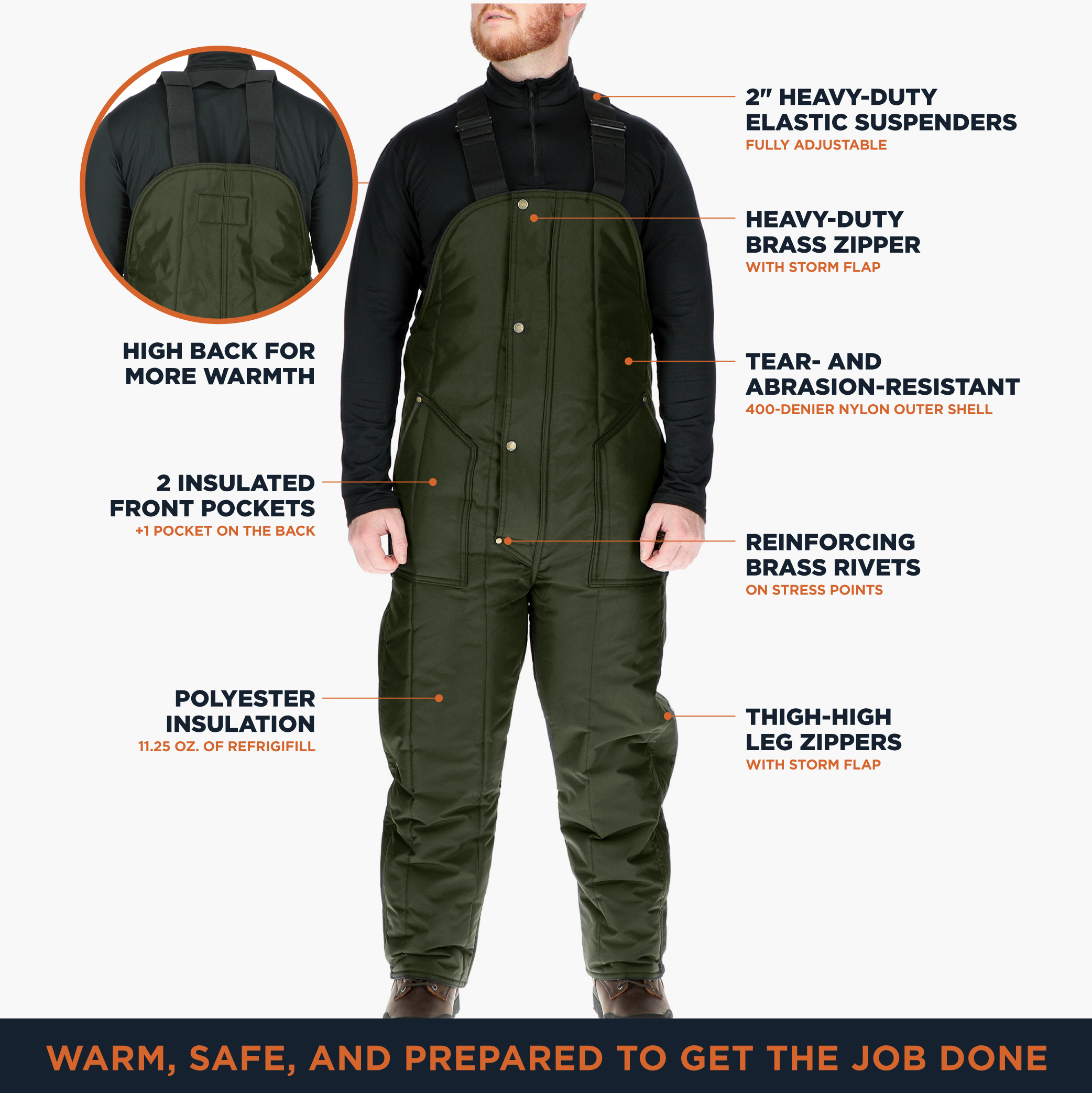 Mono con tirantes aislado Iron-Tuff RefrigiWear para hombre -50 °F protección contra el frío, - Imagen 9 de 11