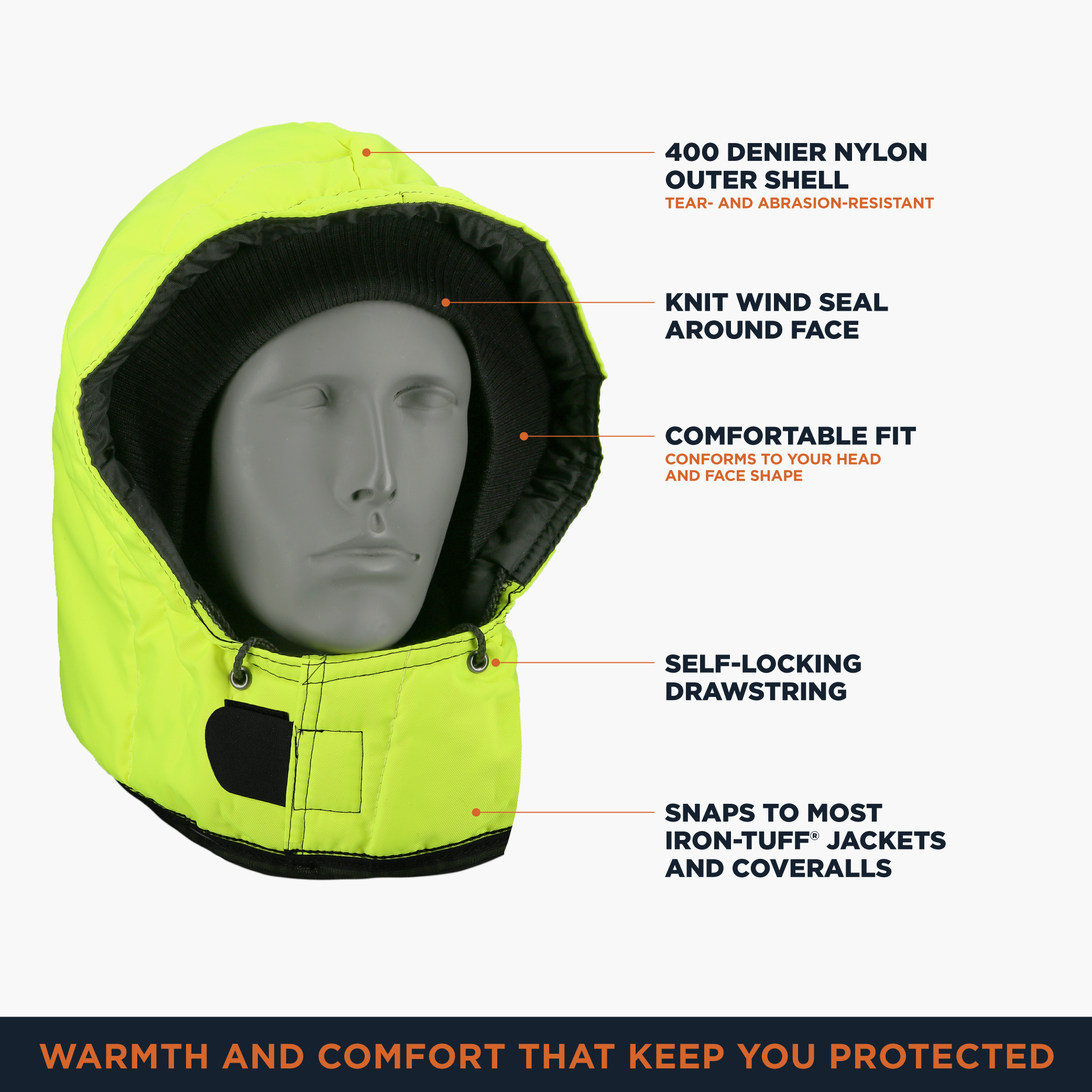 RefrigiWear Iron-Tuff Snap-On Hood - Durable Winter Hood for Extreme Cold - Picture 8 of 16
