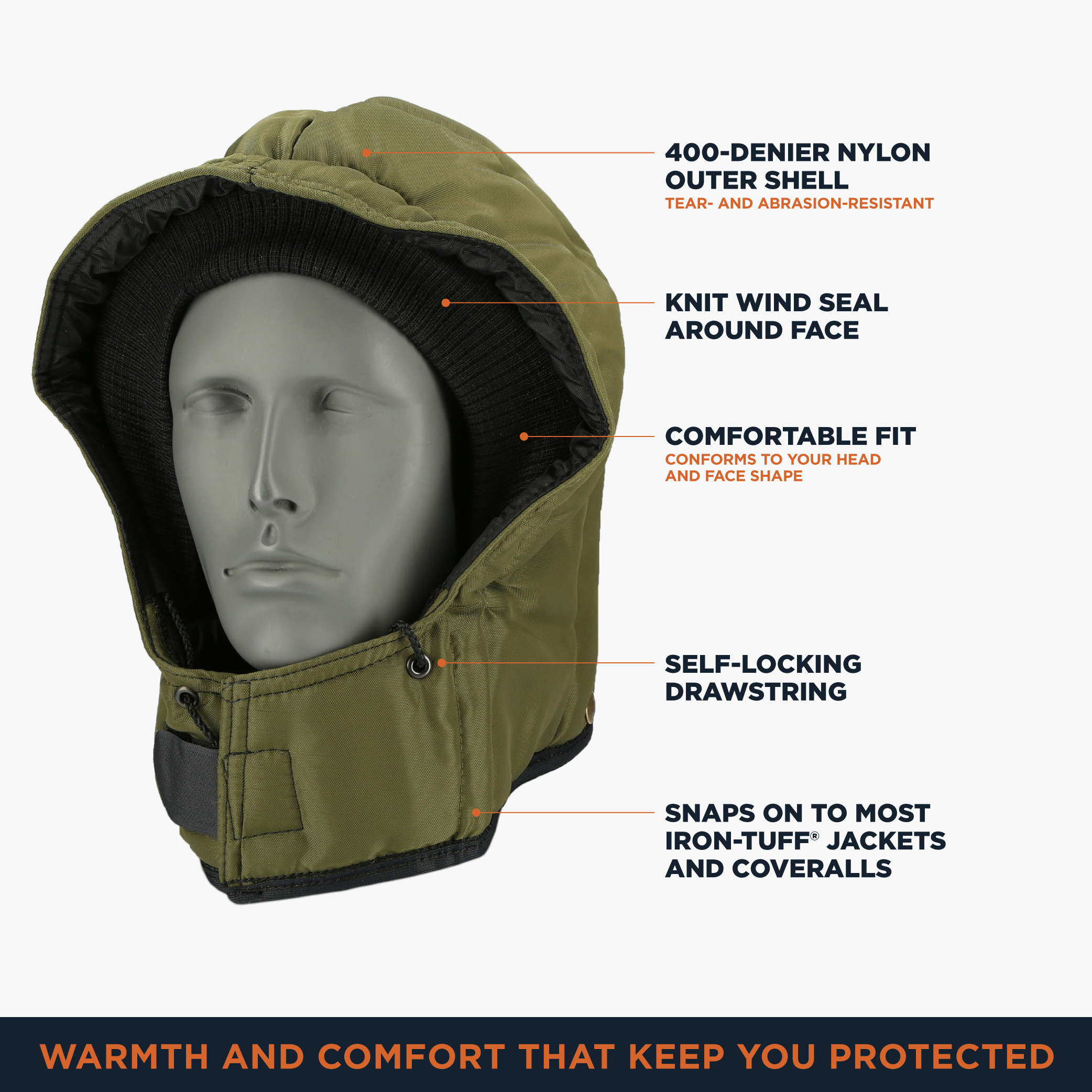 RefrigiWear Iron-Tuff Snap-On Hood - Durable Winter Hood for Extreme Cold - Picture 15 of 16