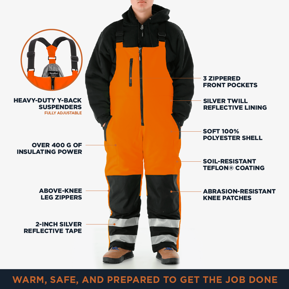 RefrigiWear HiVis Insulated Softshell Bib Overalls - ANSI Class E, -20°F - Picture 9 of 10