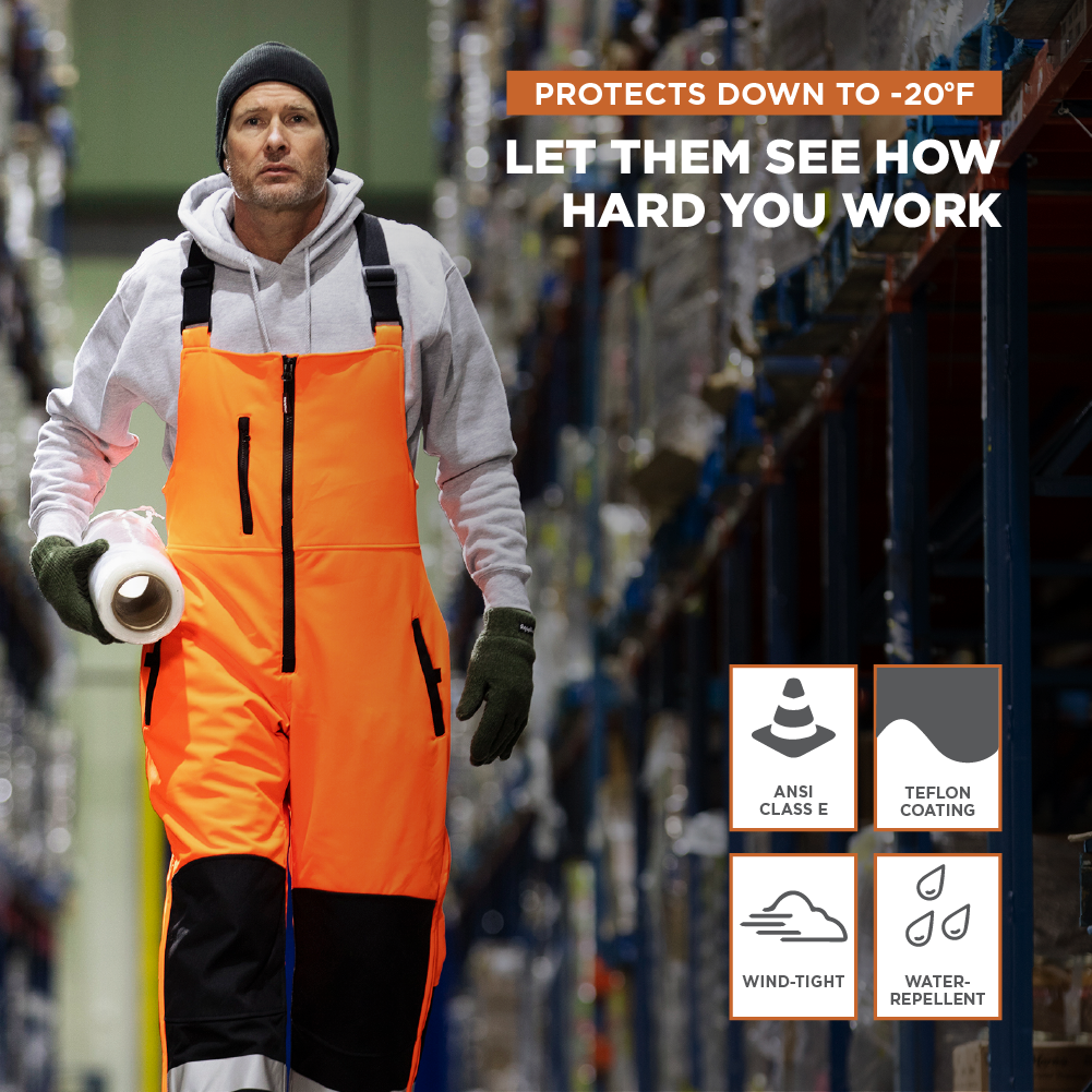 RefrigiWear HiVis Insulated Softshell Bib Overalls - ANSI Class E, -20°F - Picture 10 of 10
