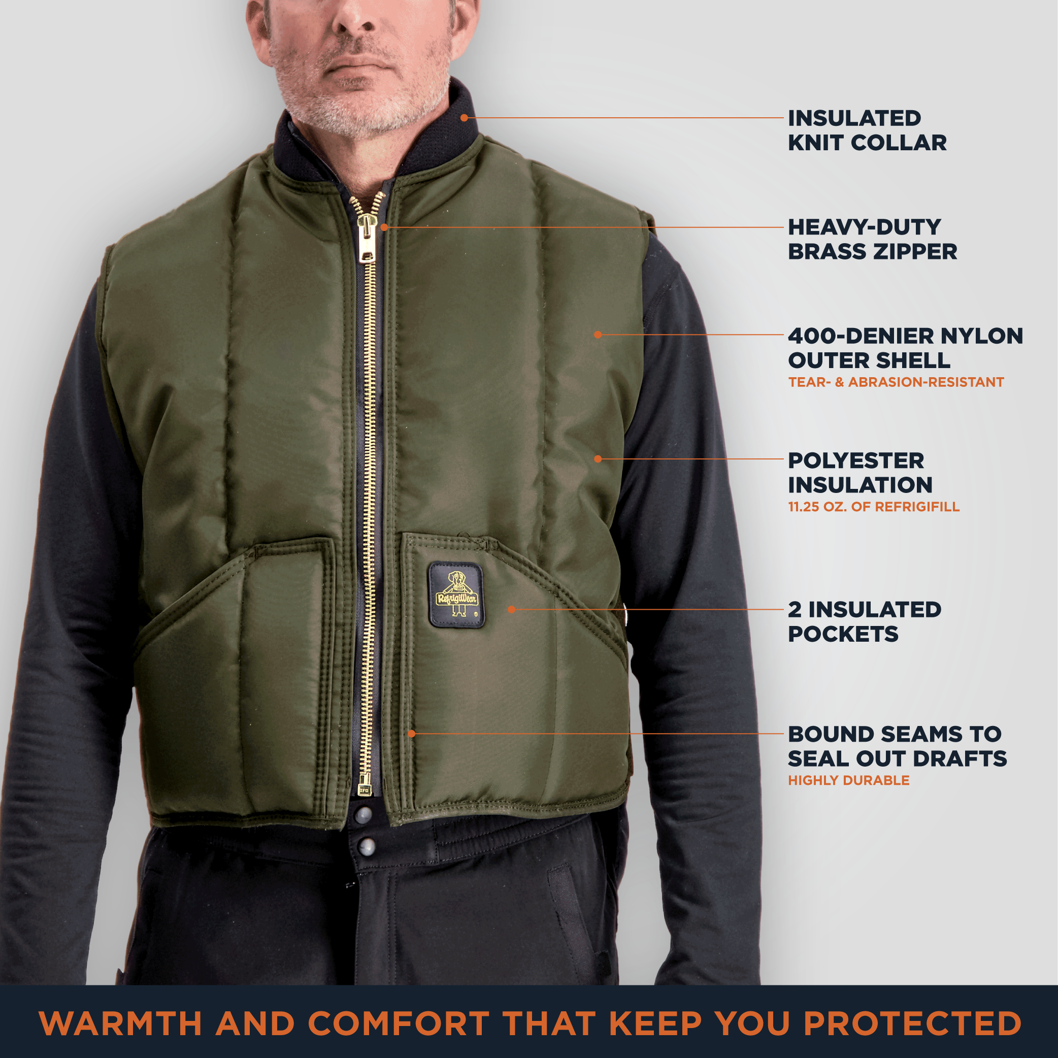 Chaleco RefrigiWear Iron-Tuff - Protección contra el frío extremo, repelente al agua, - Imagen 9 de 11