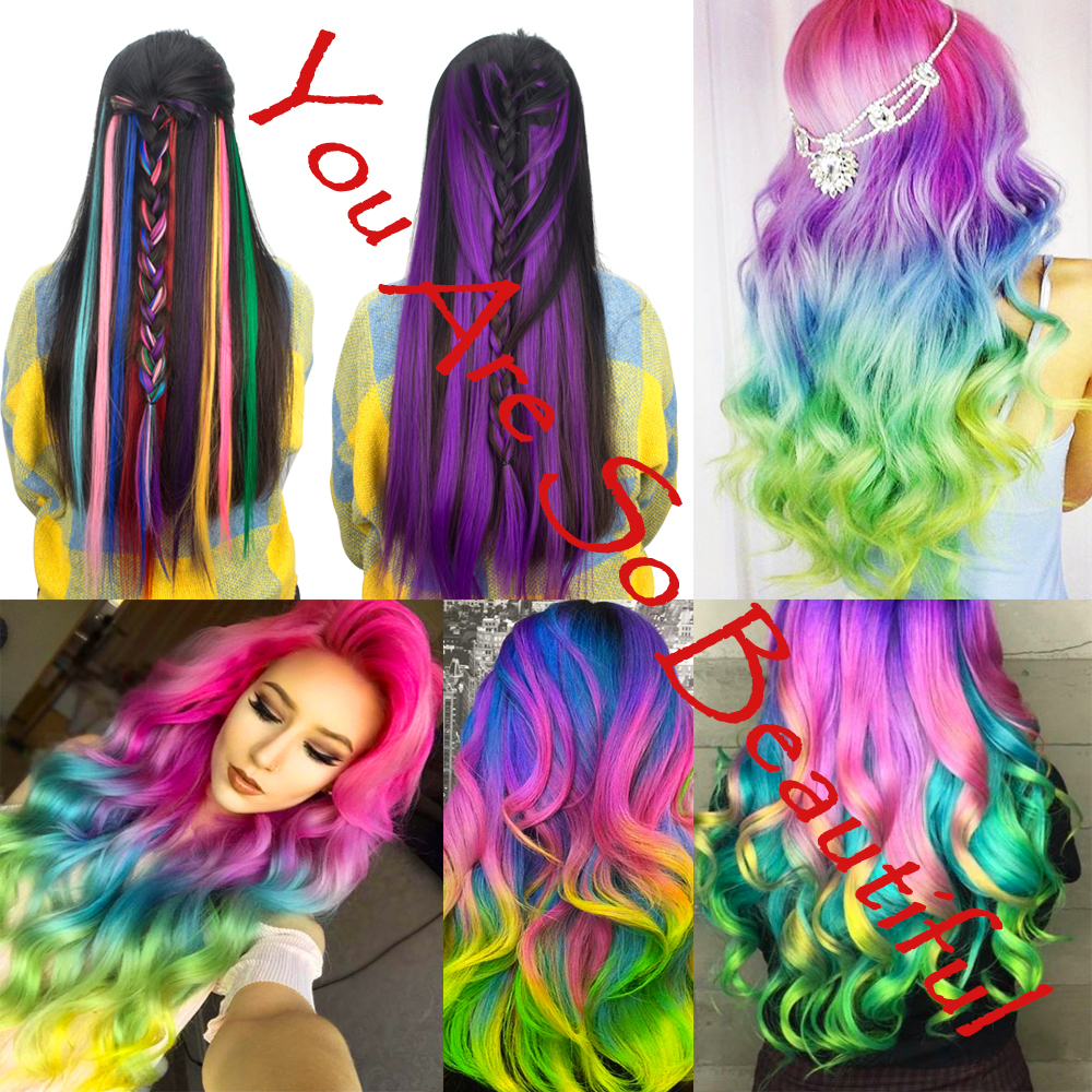 100 Real Natural as human Hair Multi Color Clip In Hair Extensions Rainbow NEW eBay