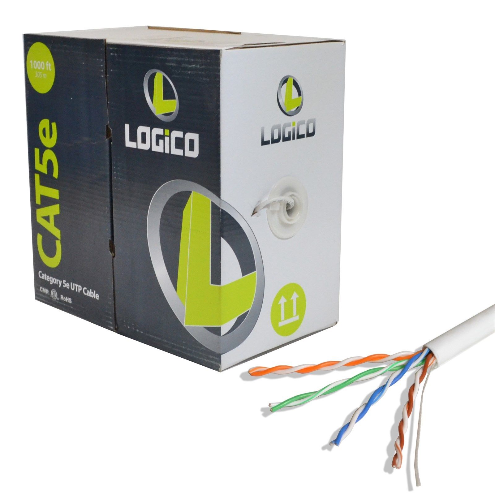 CAT5E CABLE CMR UTP RISER 1000FT 350MHZ 24AWG WHITE BULK