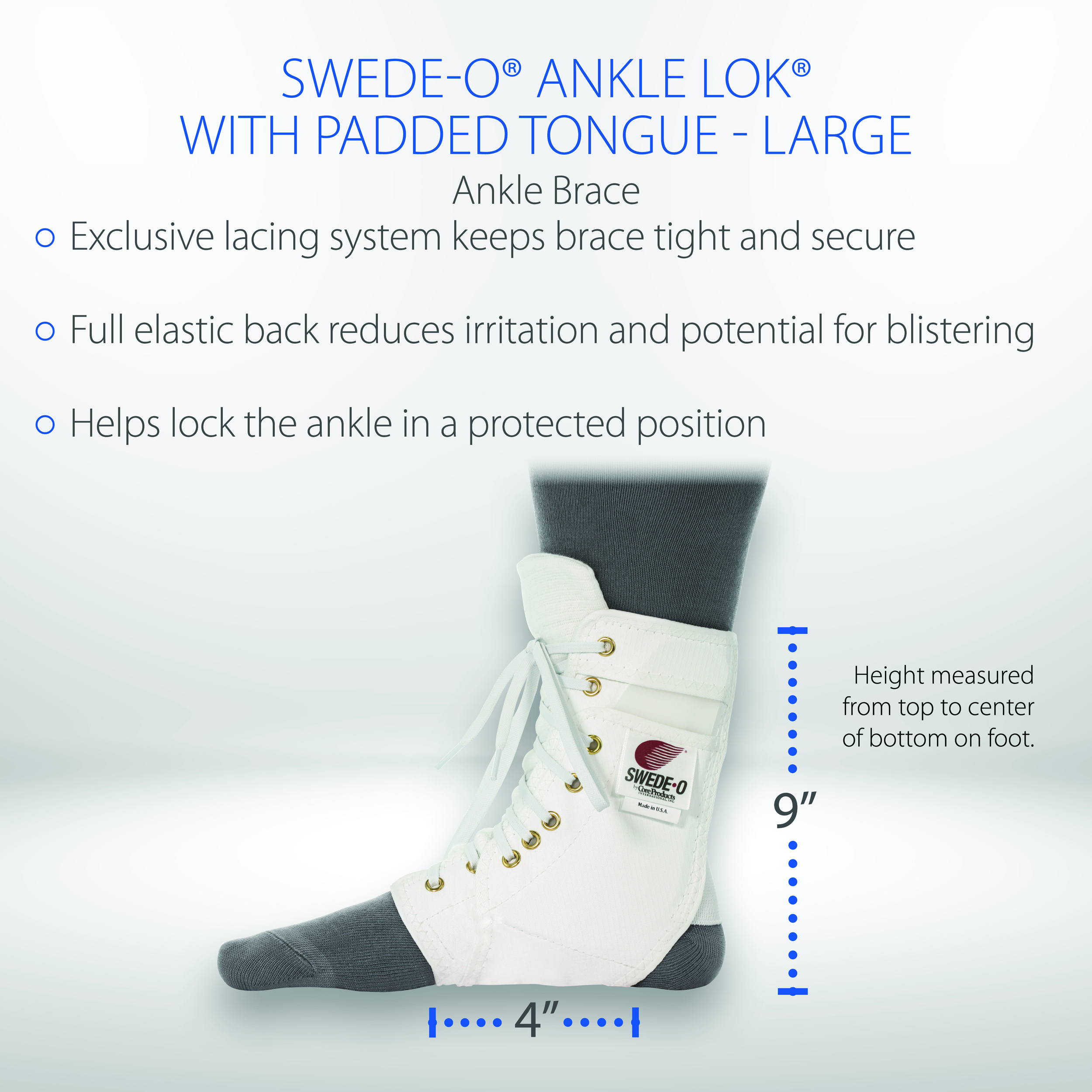Swede-O Ankle Lok Ankle Brace w/ Padded Tongue Stabilizer Support Protection USA - Picture 11 of 34