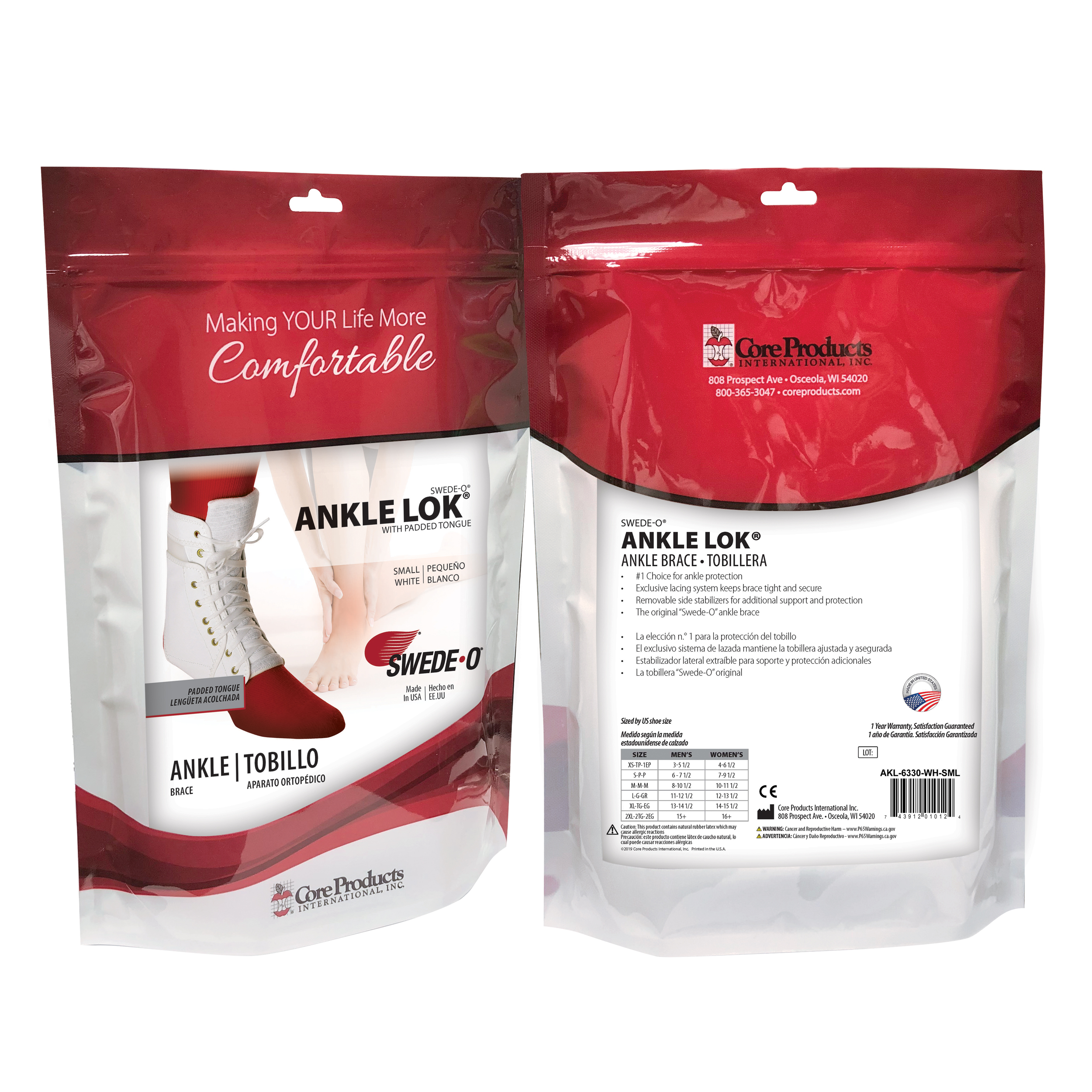 Swede-O Ankle Lok Ankle Brace w/ Padded Tongue Stabilizer Support Protection USA - Picture 23 of 34