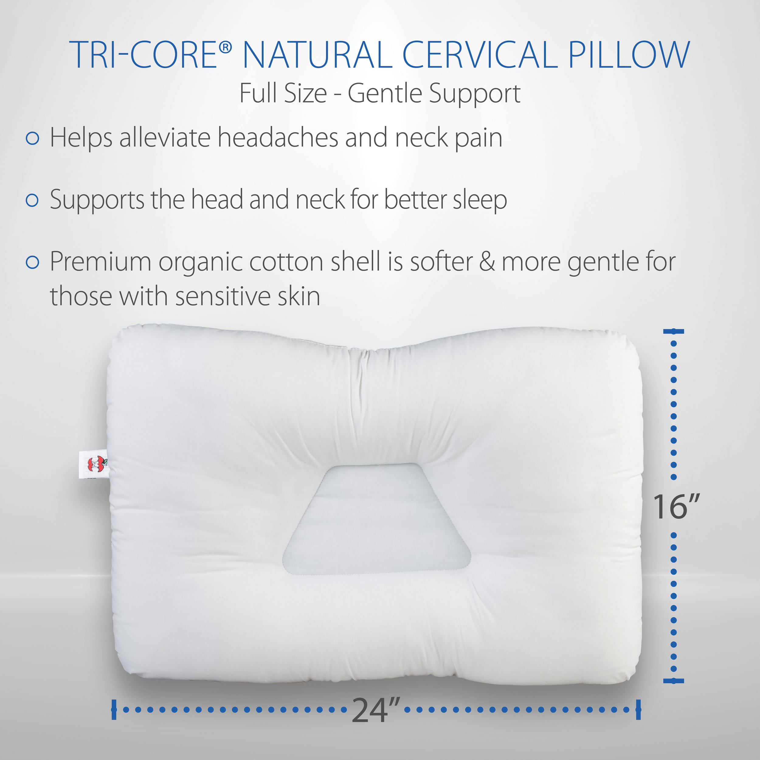 Core Products Tri-Core Natural Cervical  Pillow w/ Premium Organic Cotton Shell