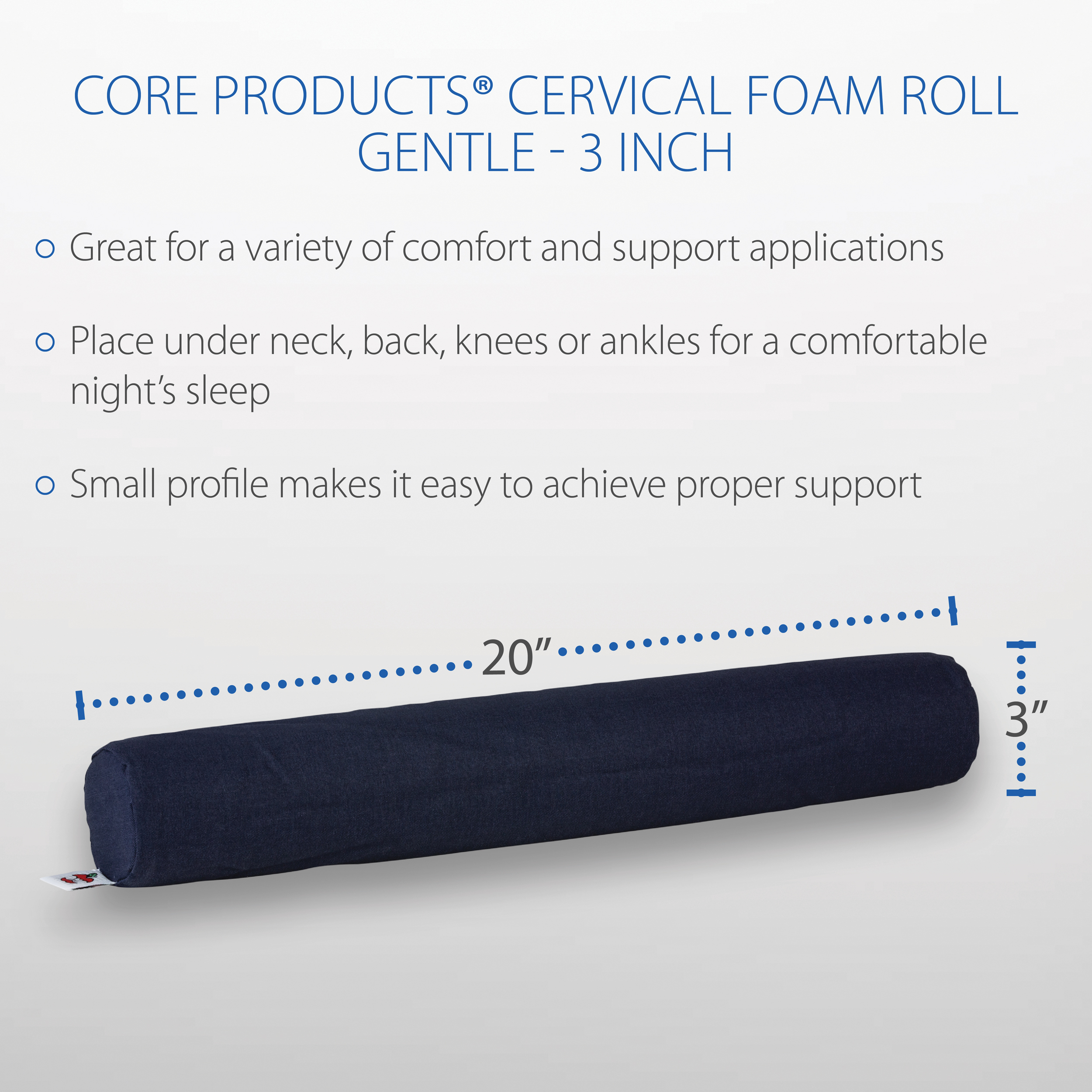 Core Products Cervical Support Foam Roll Blue Tuck Under Neck Back Knees Ankles