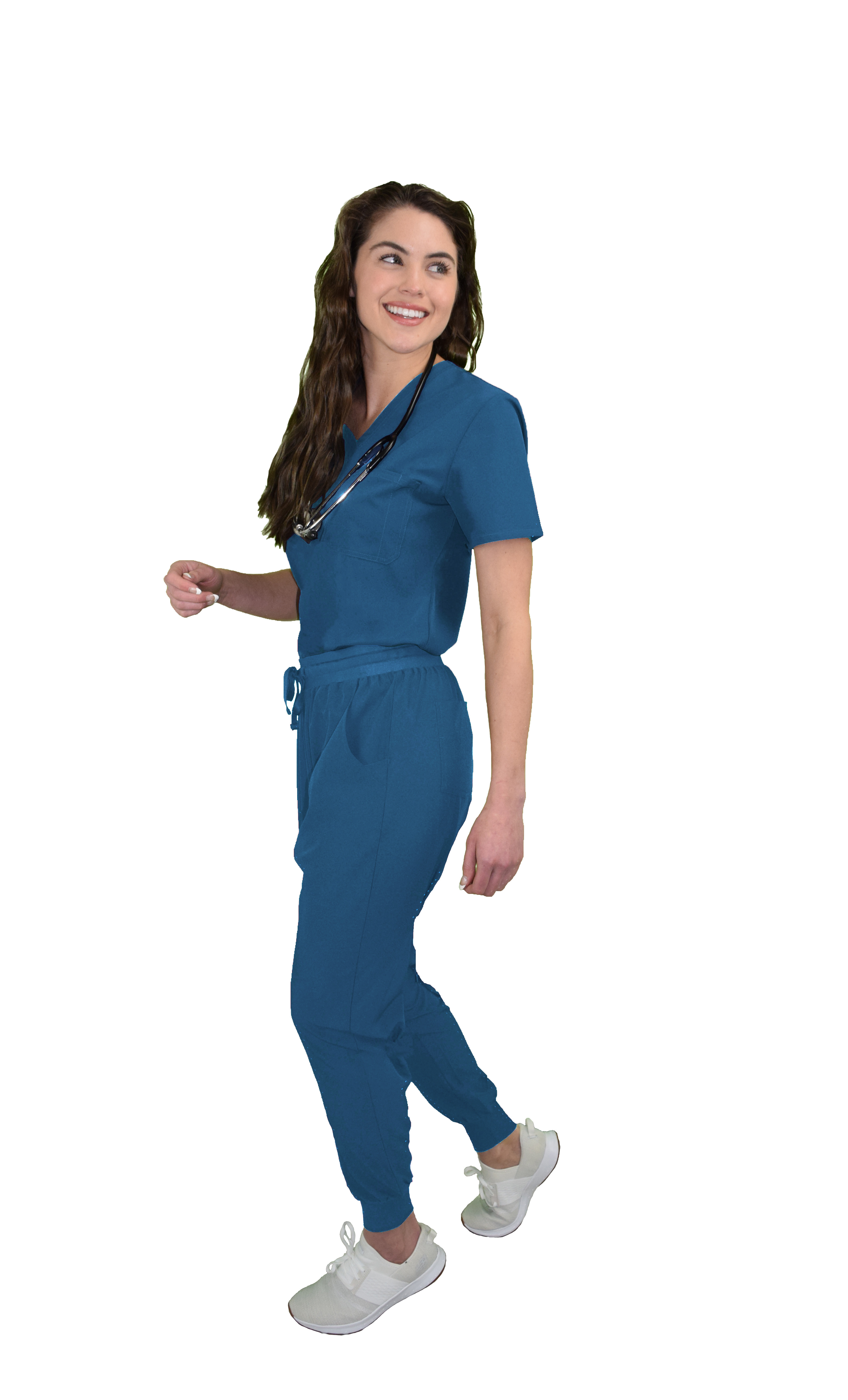 GT Performance Women's V-Neck Tuck-In Top/Slim Fit Jogger Yoga Pant Scrub Set - Picture 10 of 37