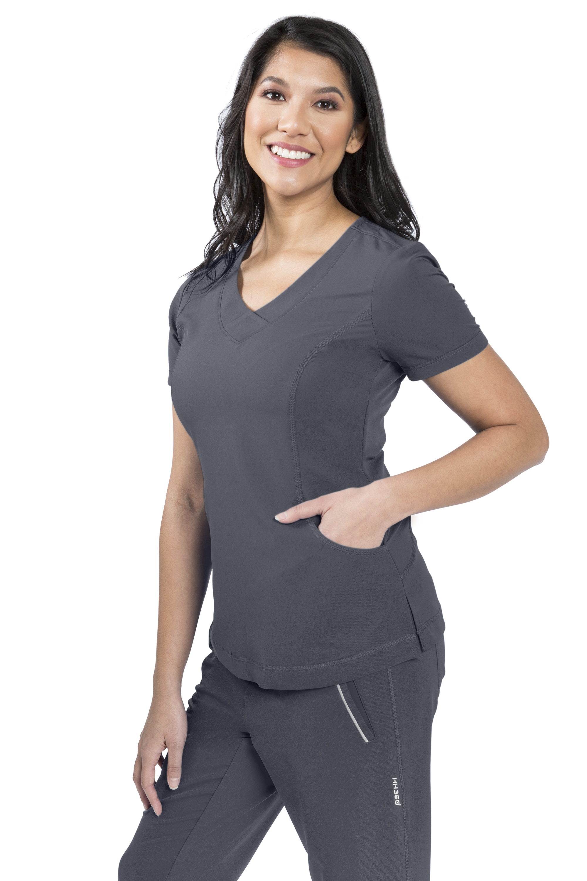 Womens Size XL Gray And Black Healing Hands 360 Scrubs Top eBay