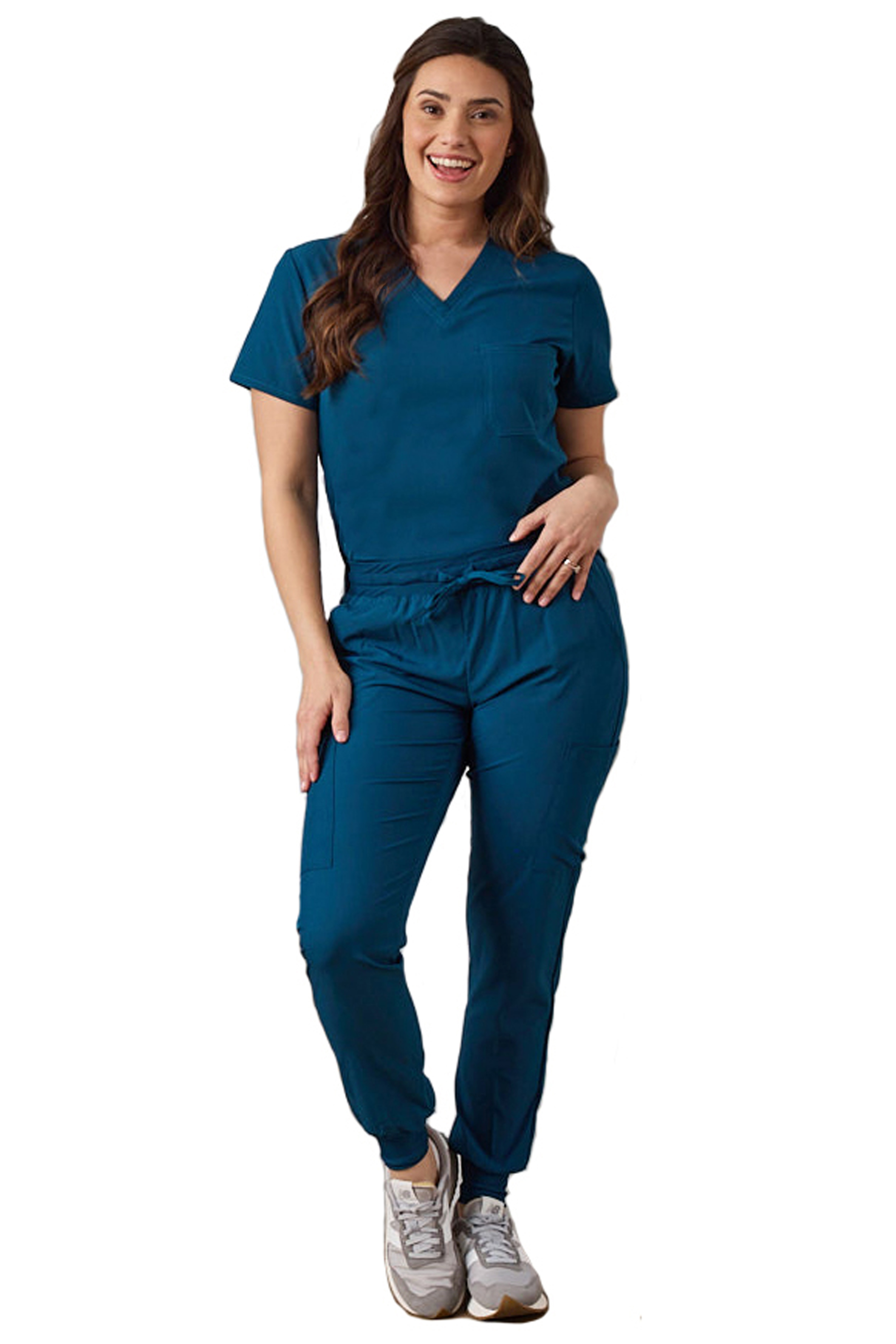 GT Performance Women's V-Neck Tuck-In Top/Slim Fit Jogger Yoga Pant Scrub Set - Picture 8 of 37