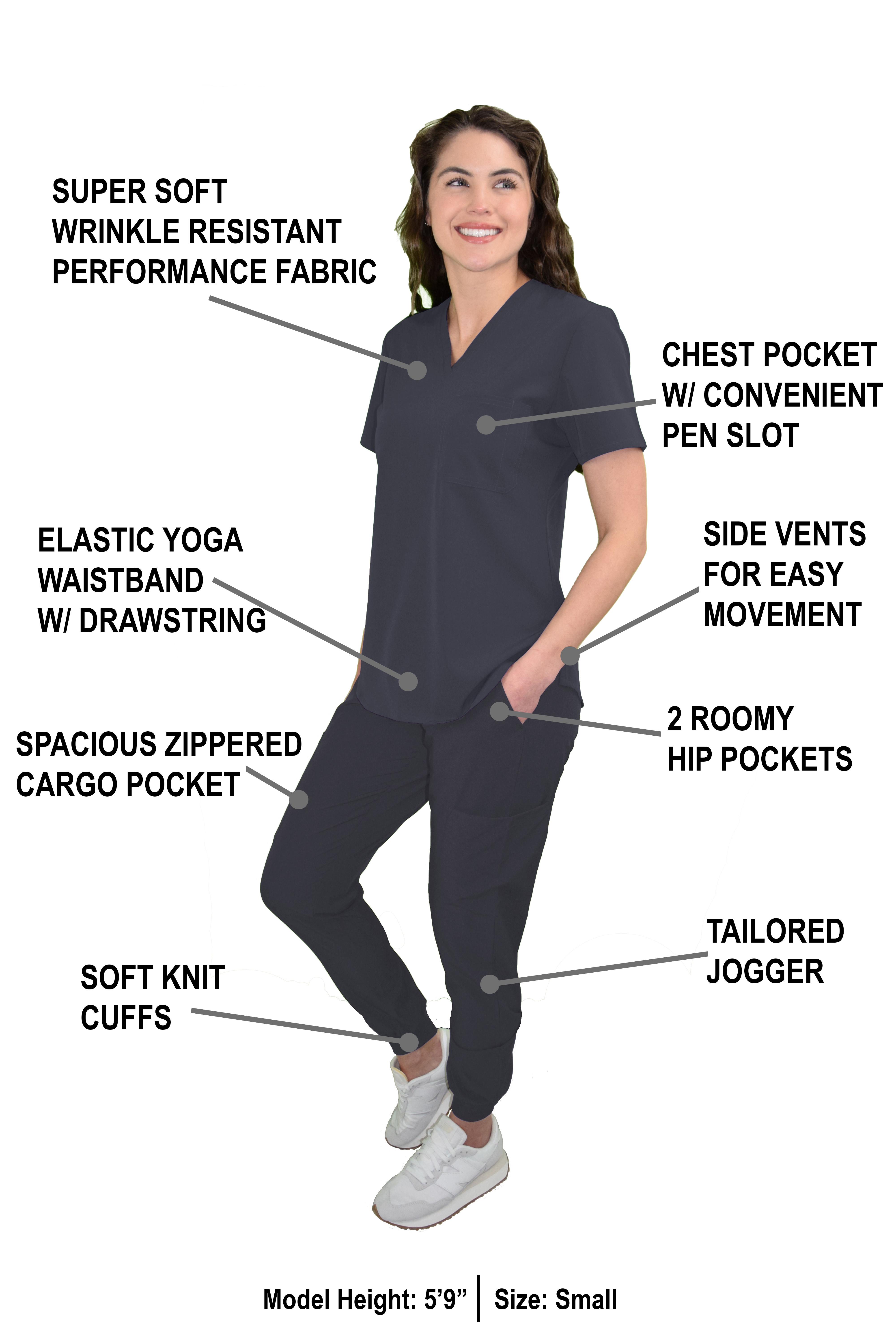 GT Performance Women's V-Neck Tuck-In Top/Slim Fit Jogger Yoga Pant Scrub Set - Picture 21 of 37