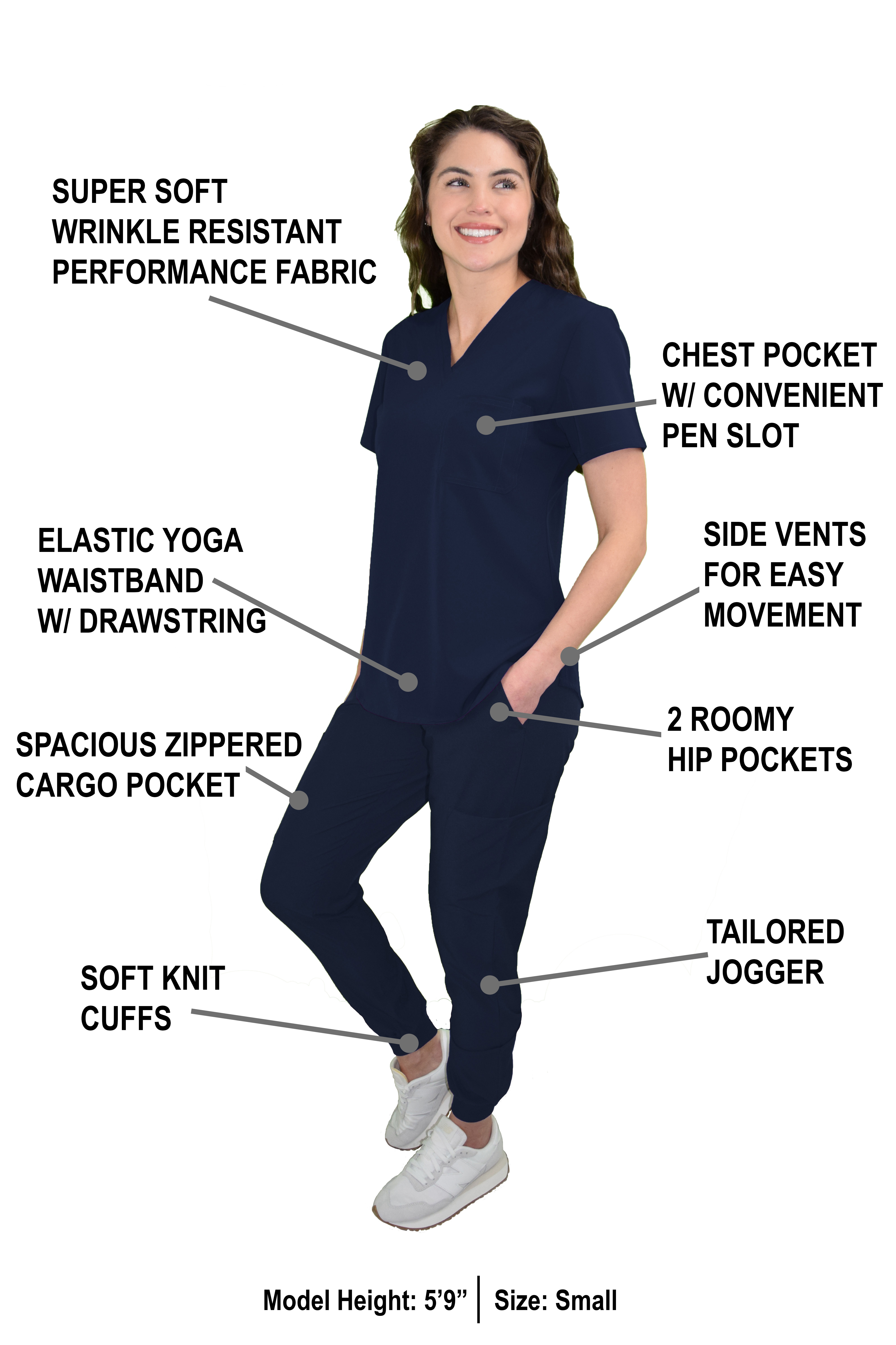 GT Performance Women's V-Neck Tuck-In Top/Slim Fit Jogger Yoga Pant Scrub Set - Picture 15 of 37