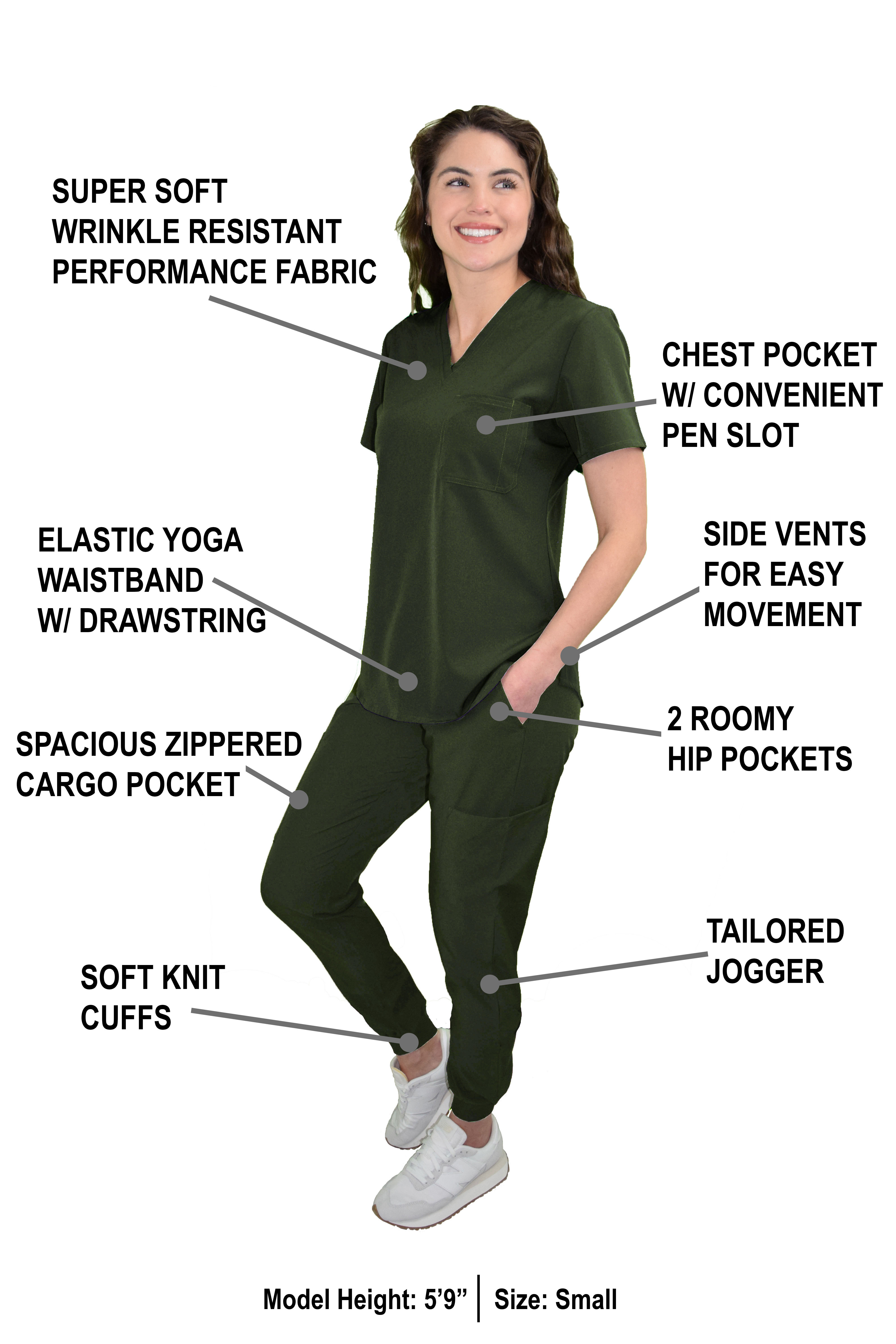 GT Performance Women's V-Neck Tuck-In Top/Slim Fit Jogger Yoga Pant Scrub Set - Picture 27 of 37